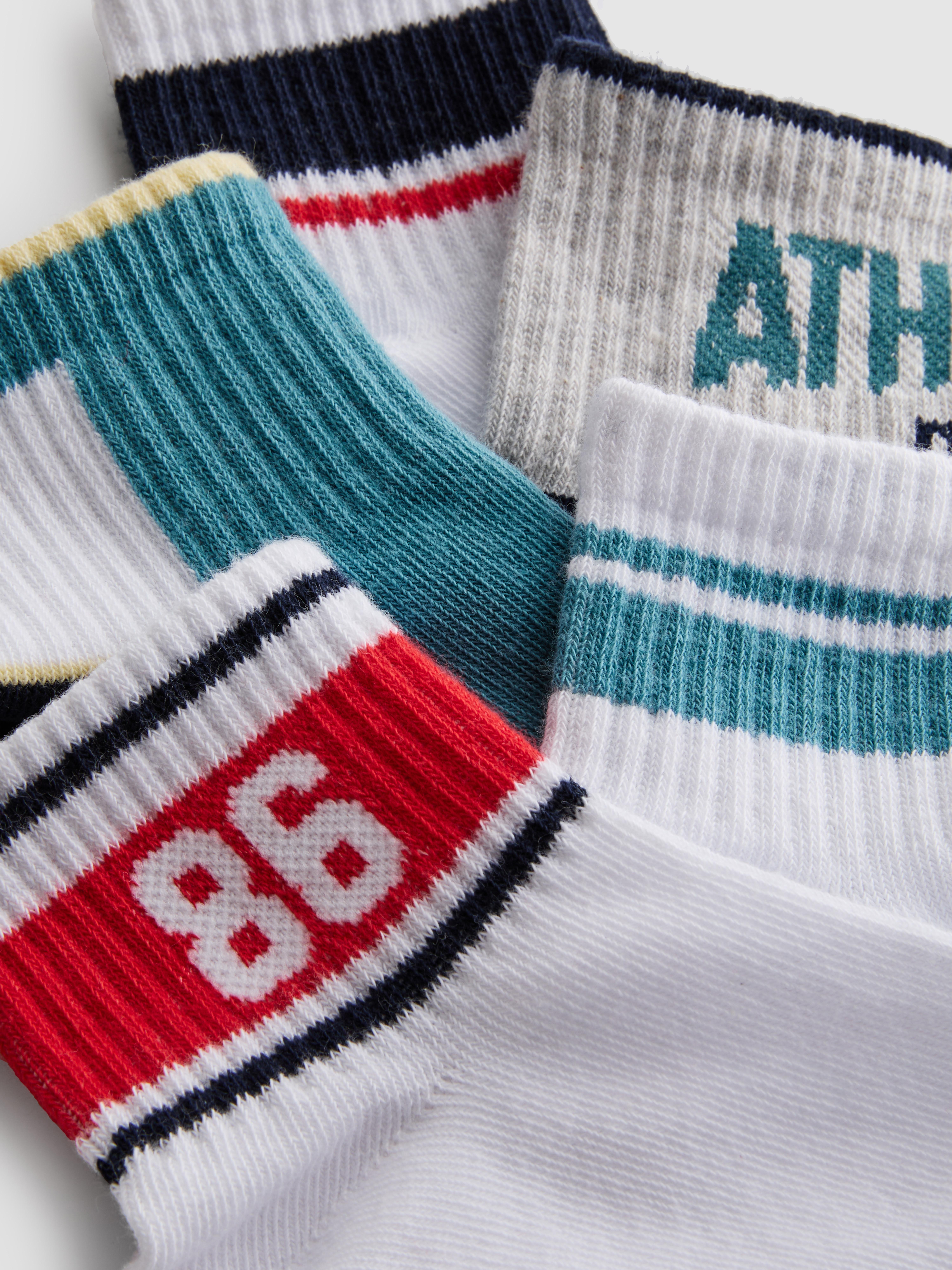 Boys White 5pk Varsity Patterned Quarter Socks