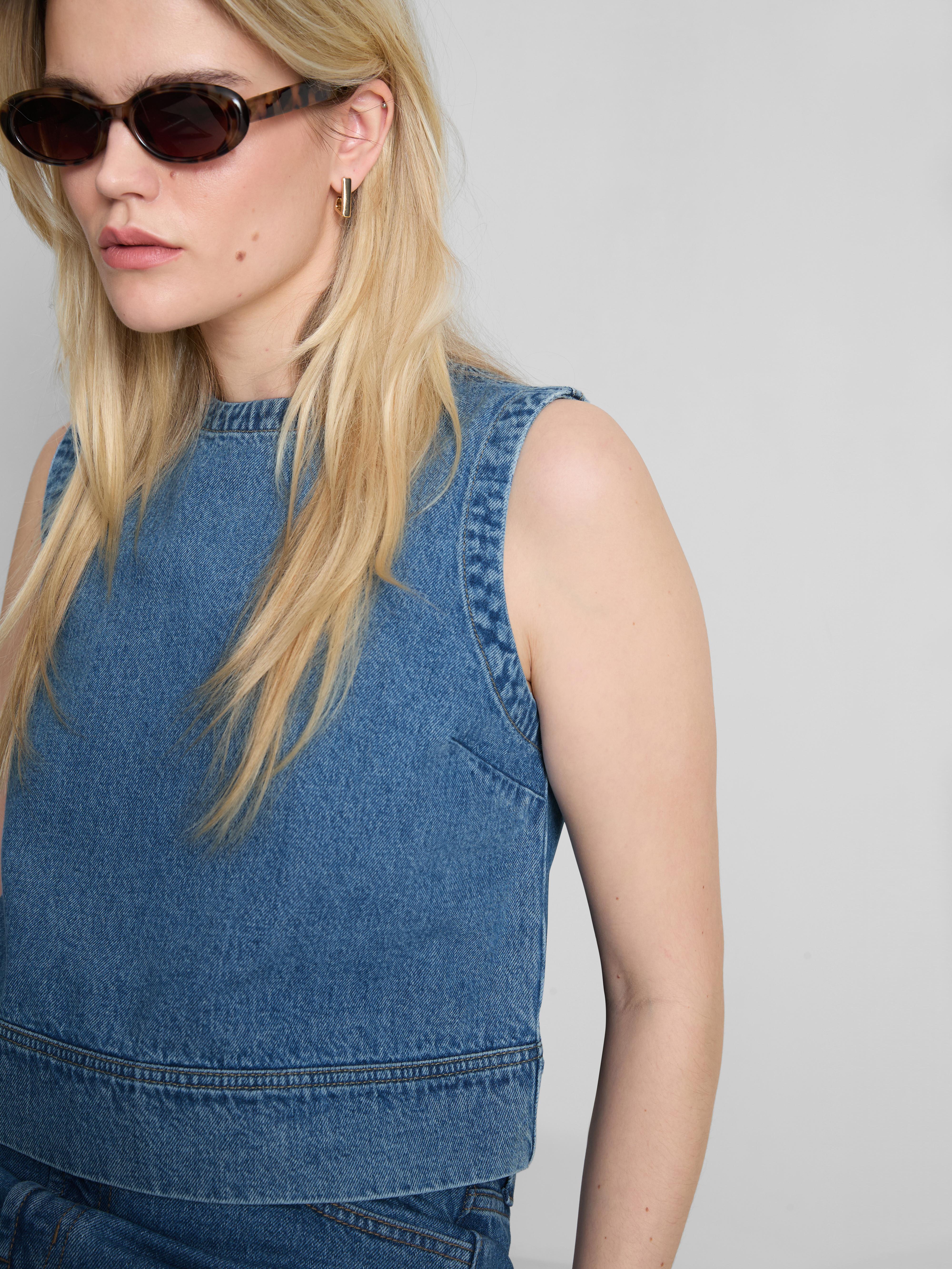 Cropped Denim Shift Top