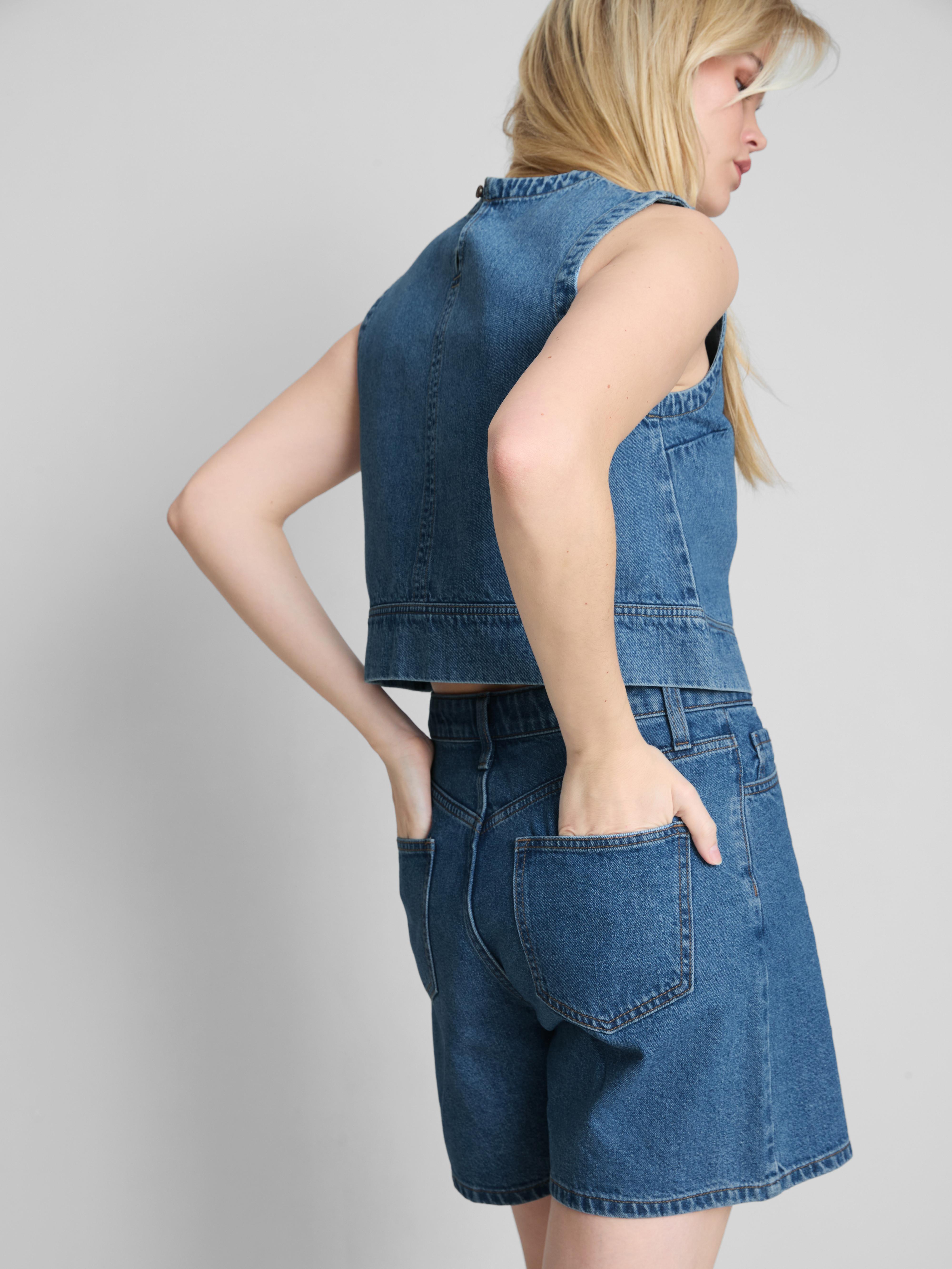 Cropped Denim Shift Top