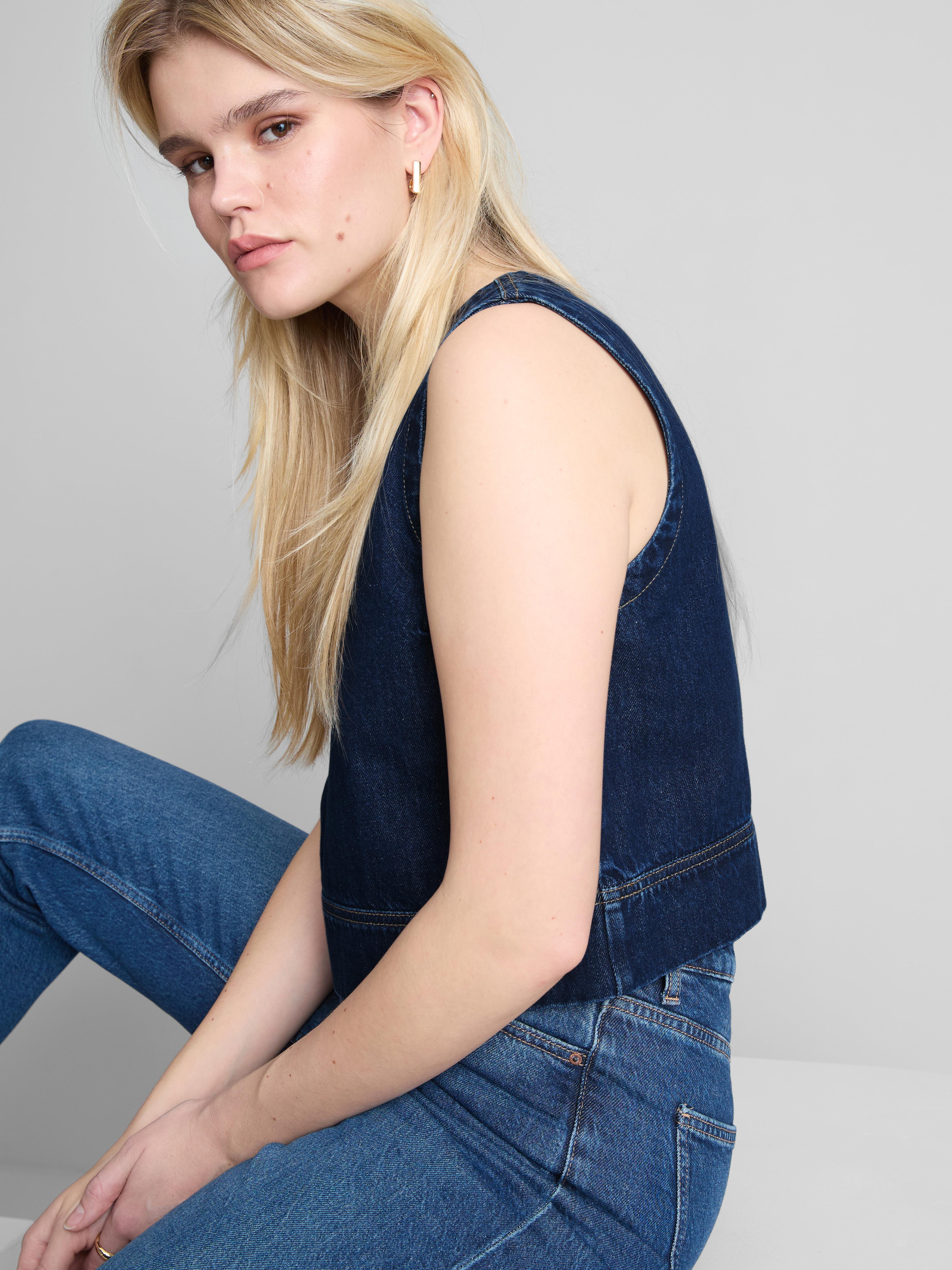 Cropped Denim Shift Top