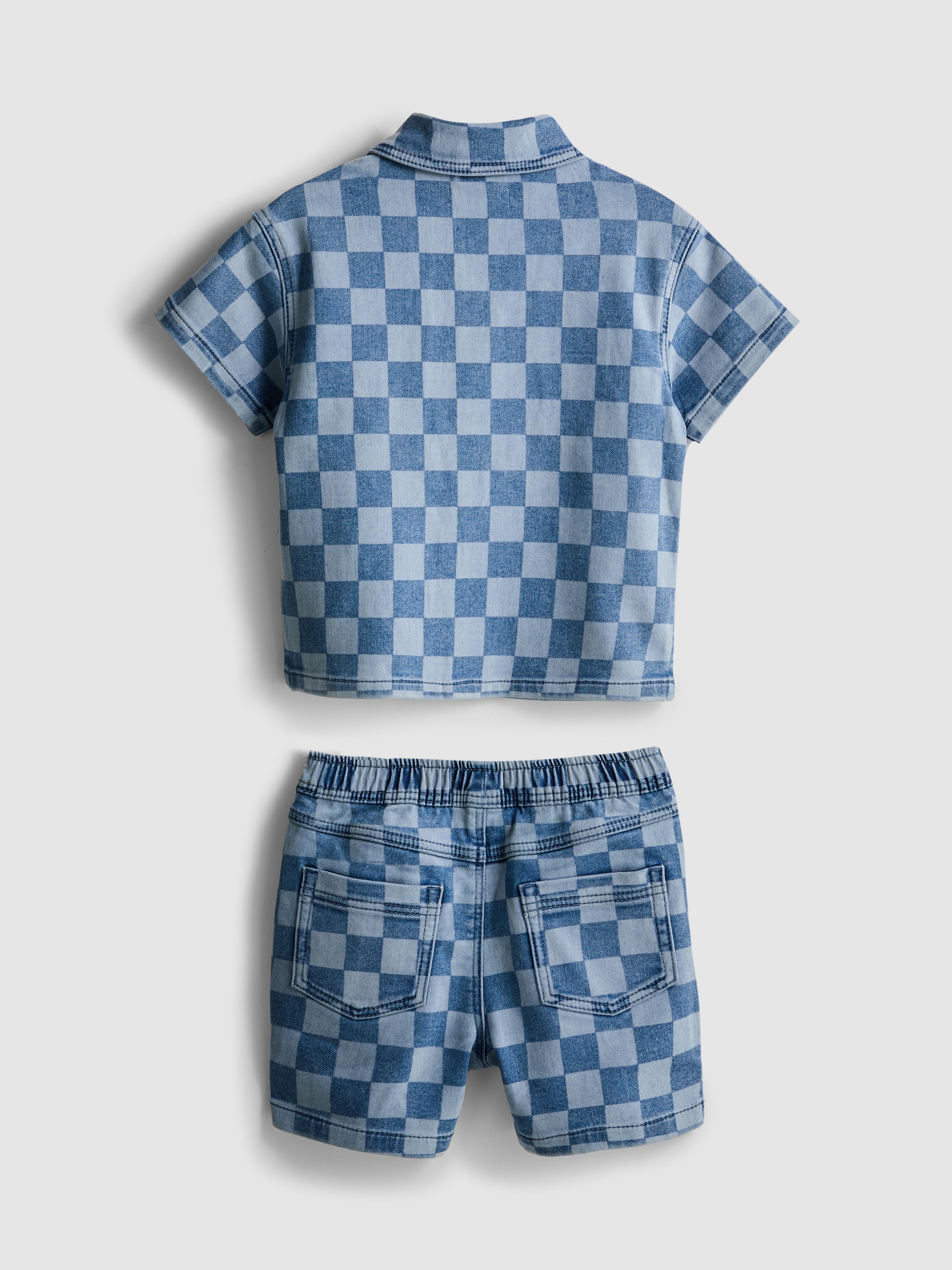 0-36mths | Check Denim Shirt and Shorts Set