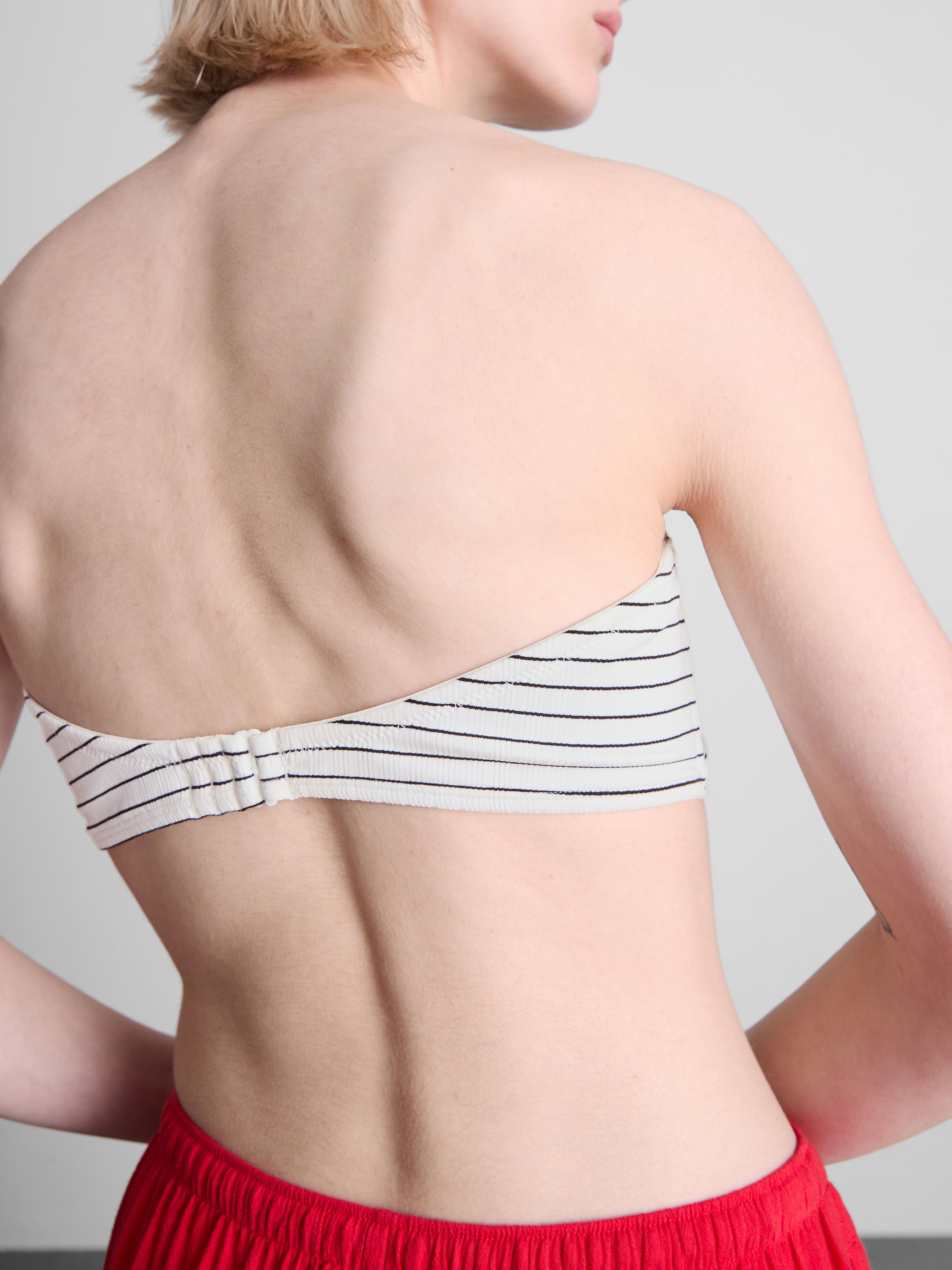 Women's White Striped Bandeau Bikini Top