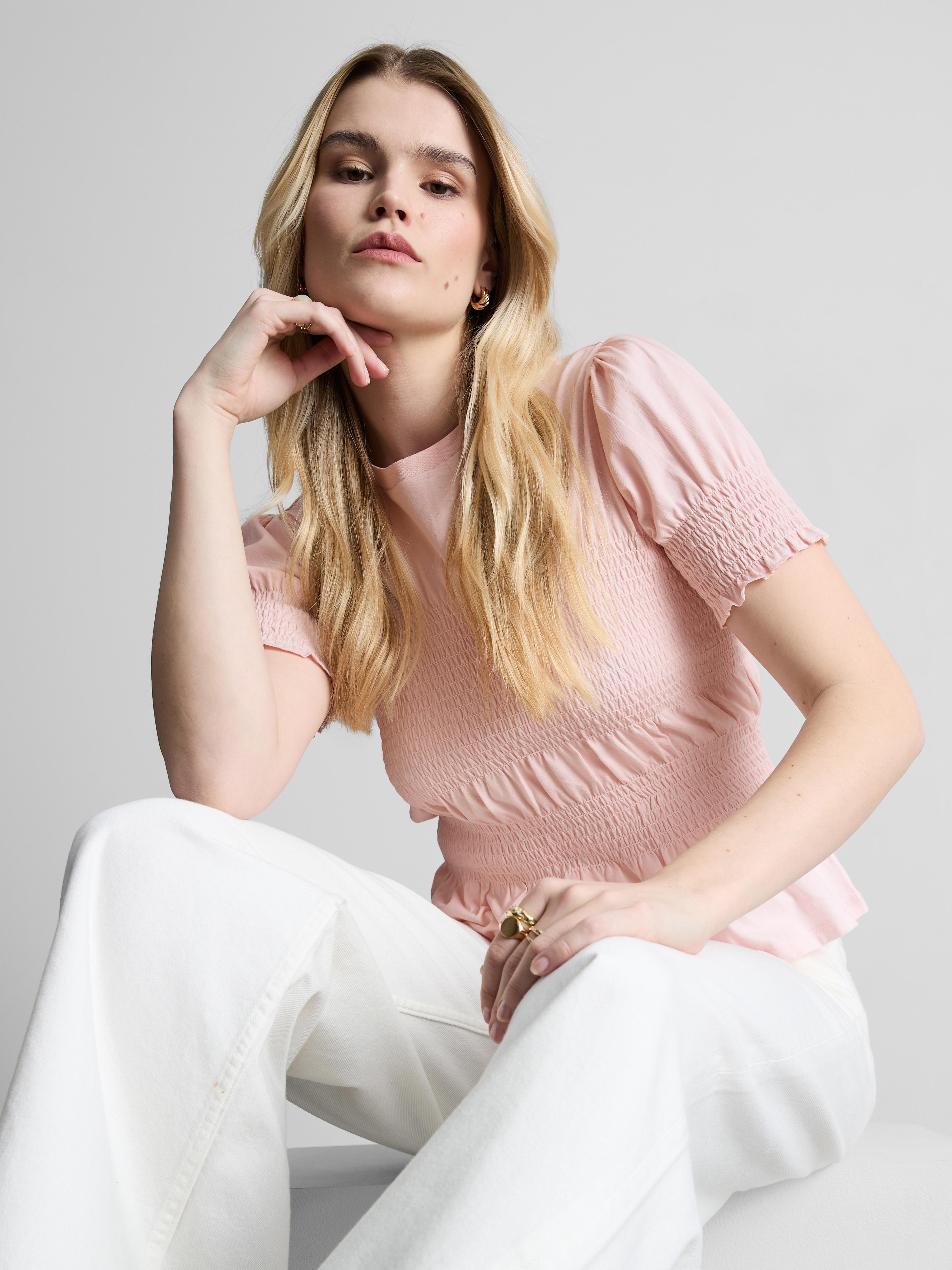T-shirt à manches longues 100 % coton - Rose Pâle Benetton