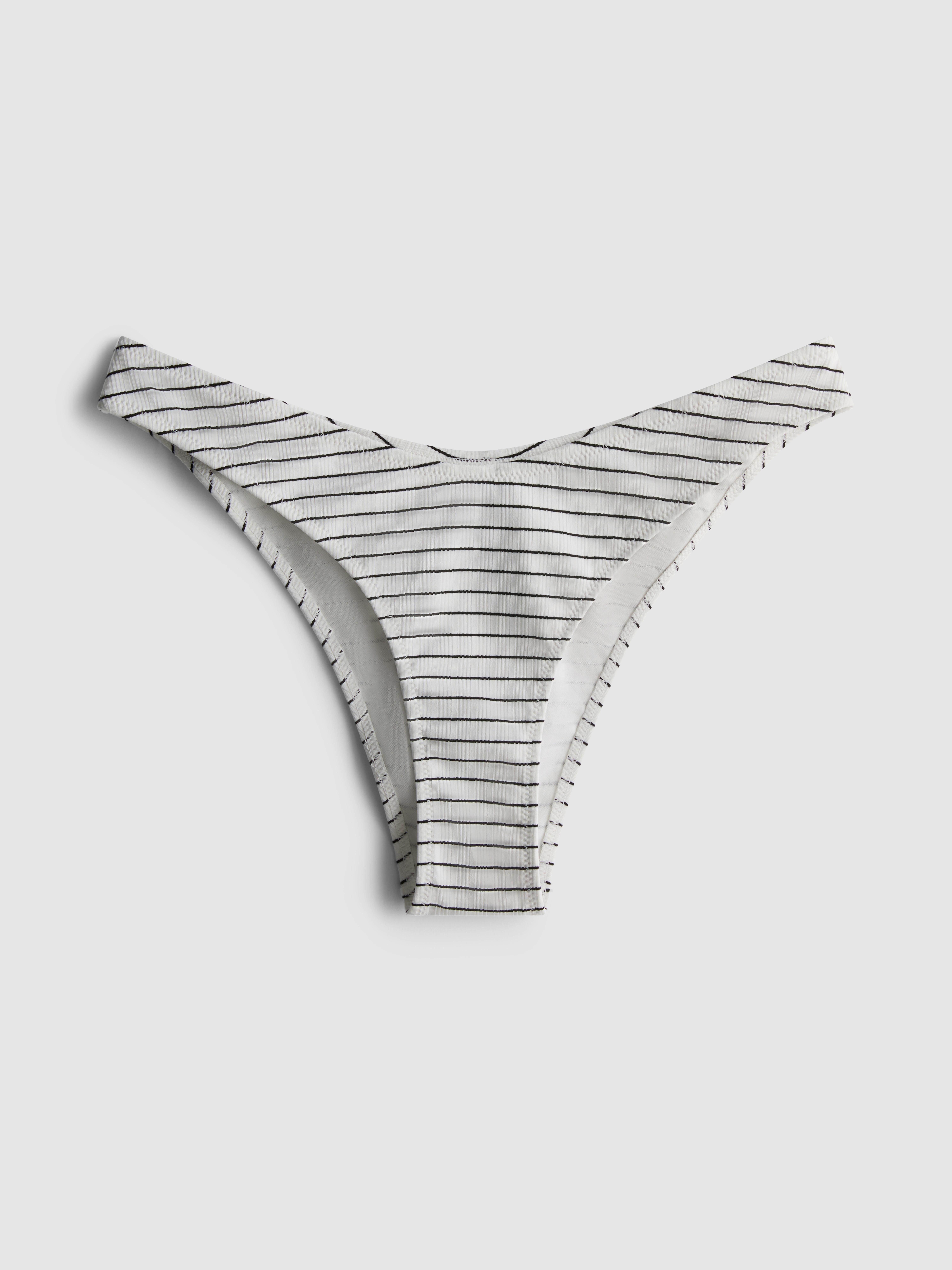 Women's White Striped Brazilian Bikini Bottoms