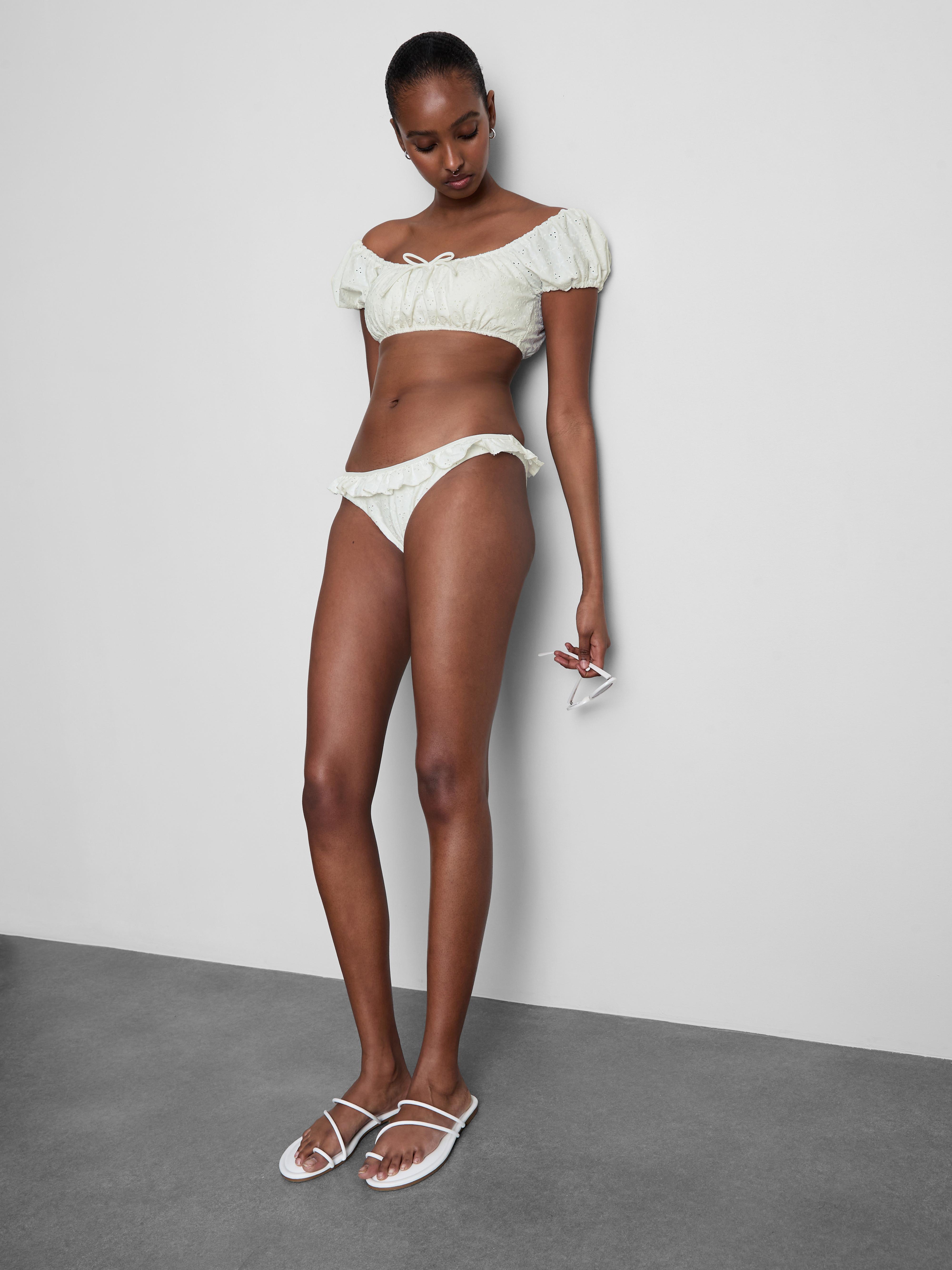 Women's White Broderie Frill Bikini Bottoms