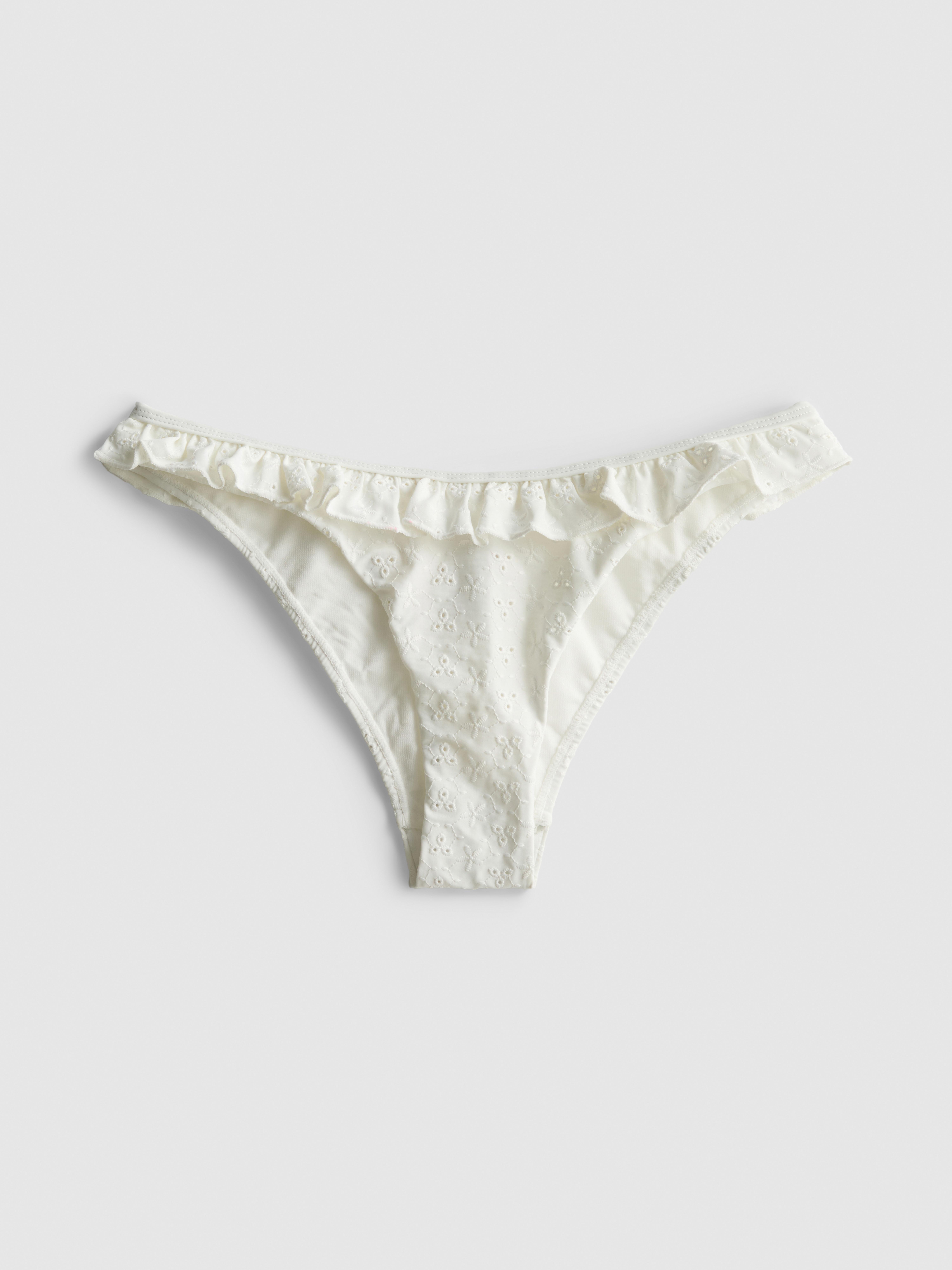 Women's White Broderie Frill Bikini Bottoms