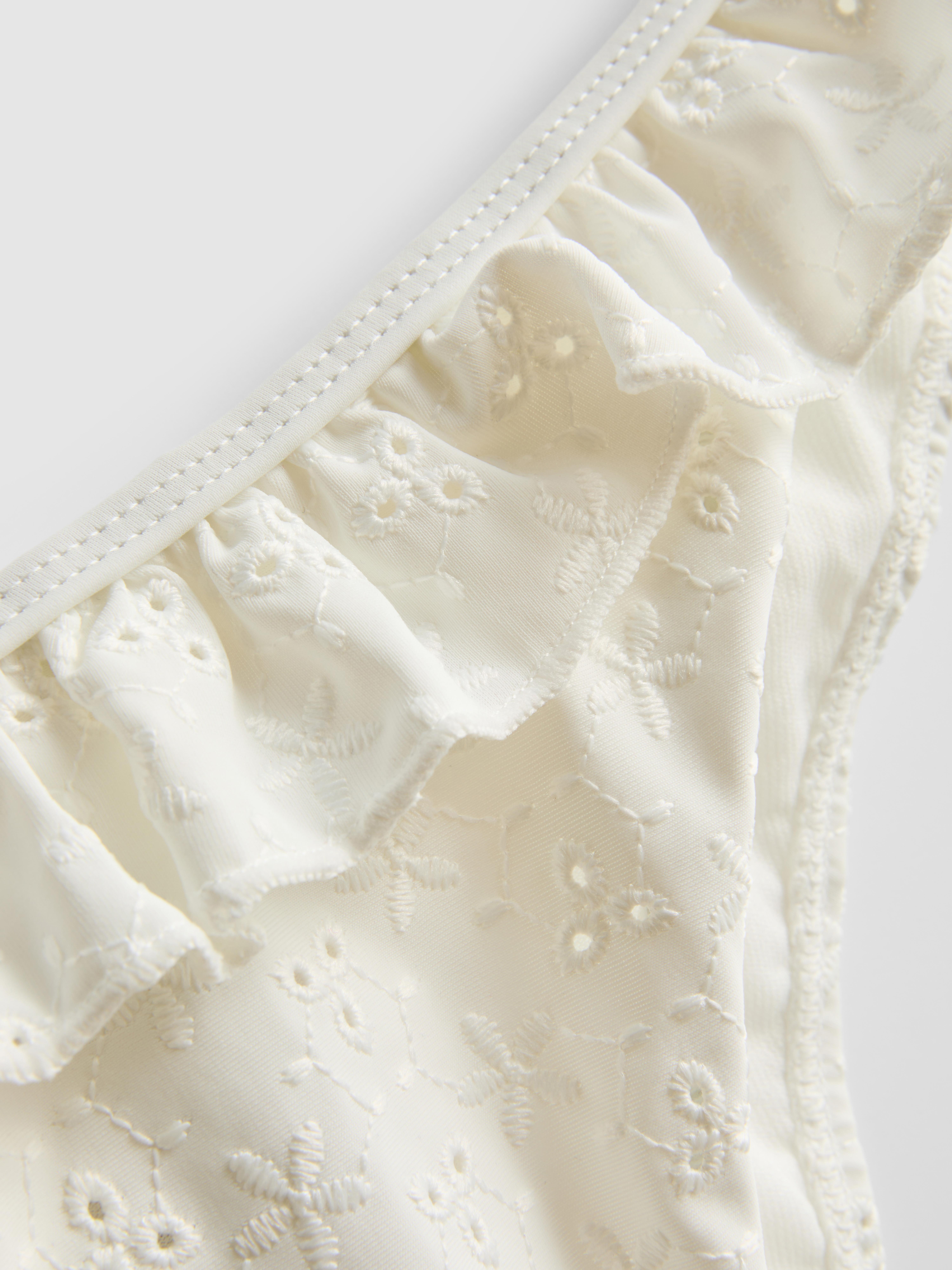 Women's White Broderie Frill Bikini Bottoms