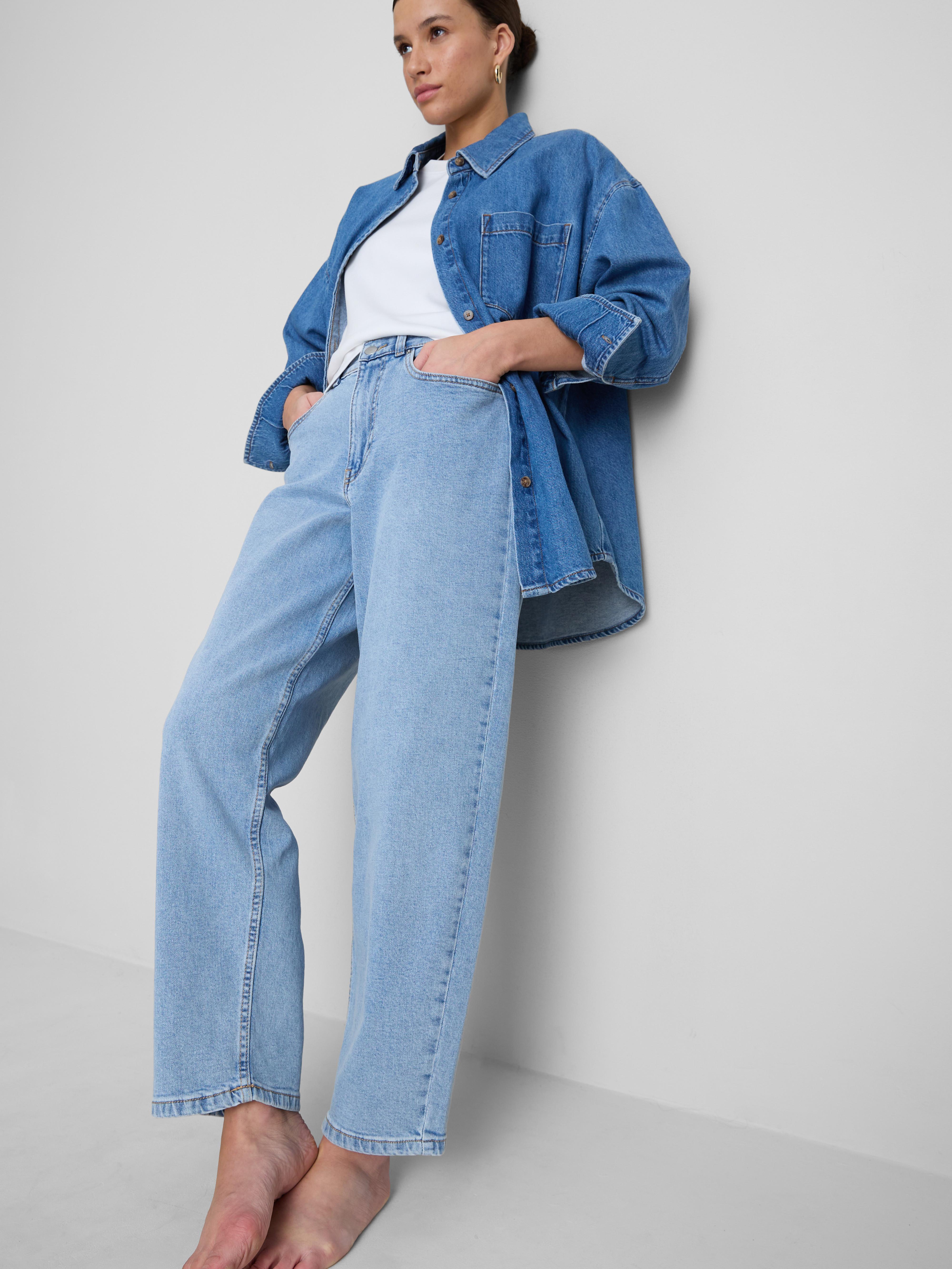 Cotton Denim Tapered Boyfriend Jeans