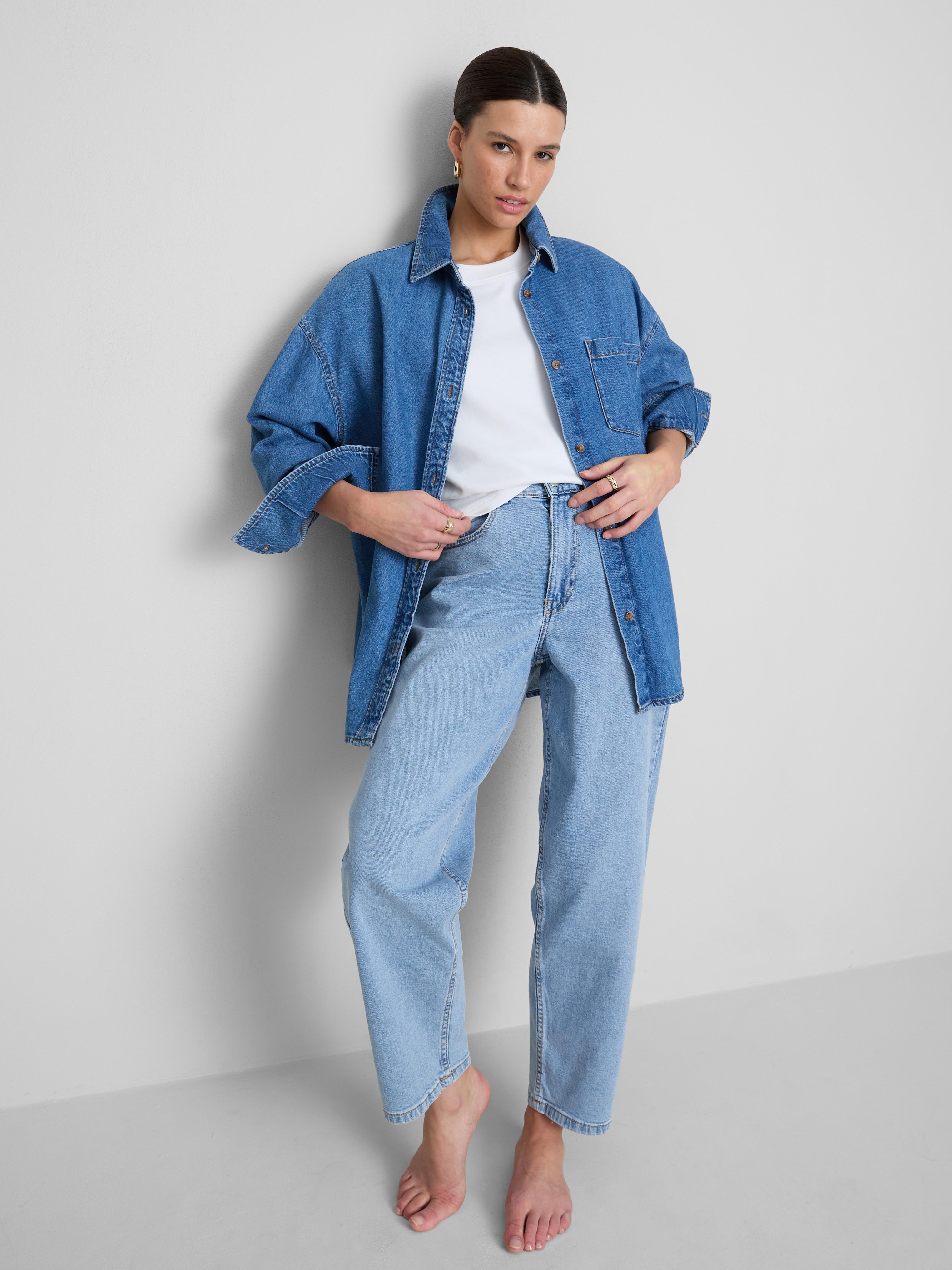 Cotton Denim Tapered Boyfriend Jeans