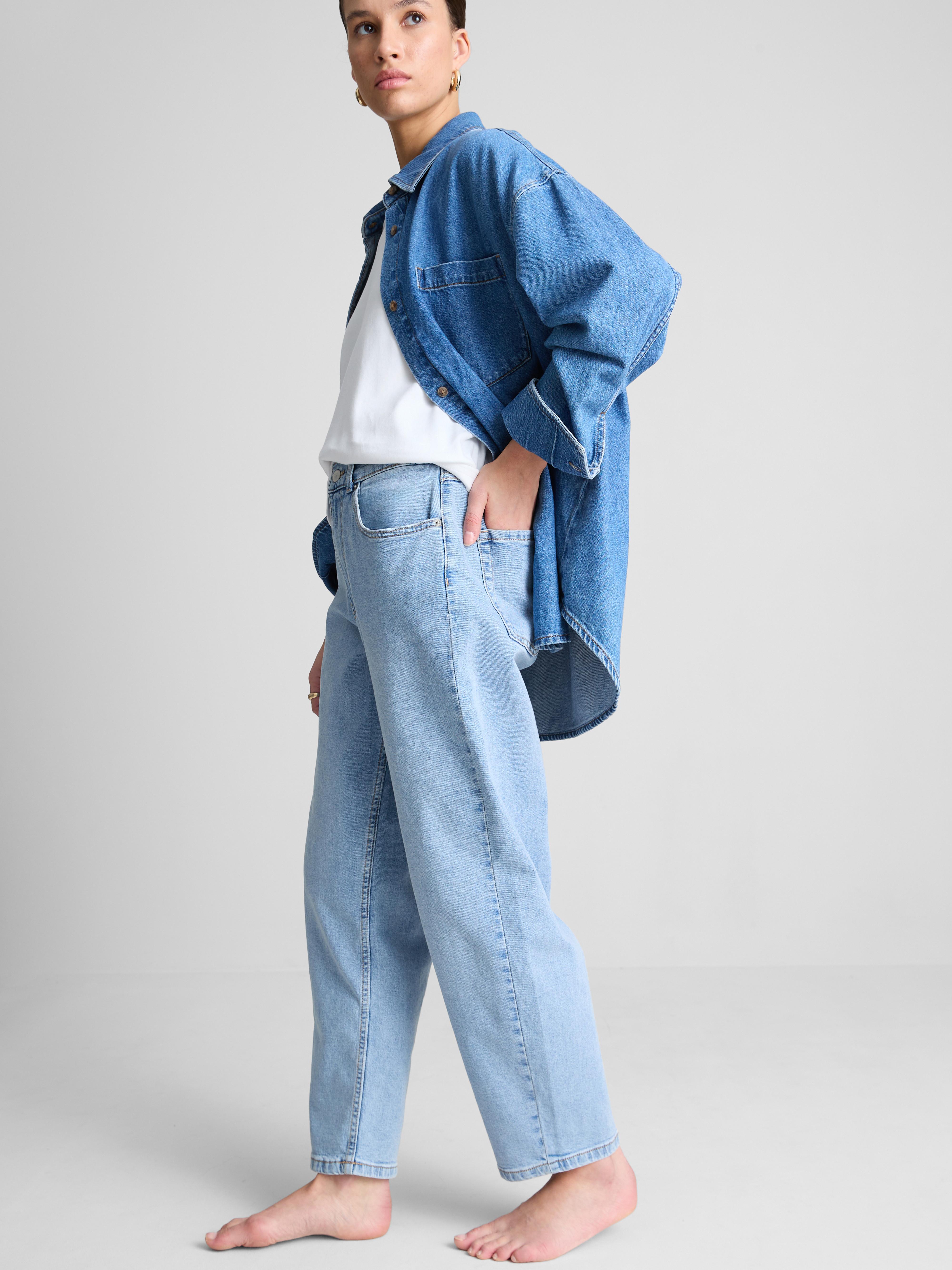Cotton Denim Tapered Boyfriend Jeans