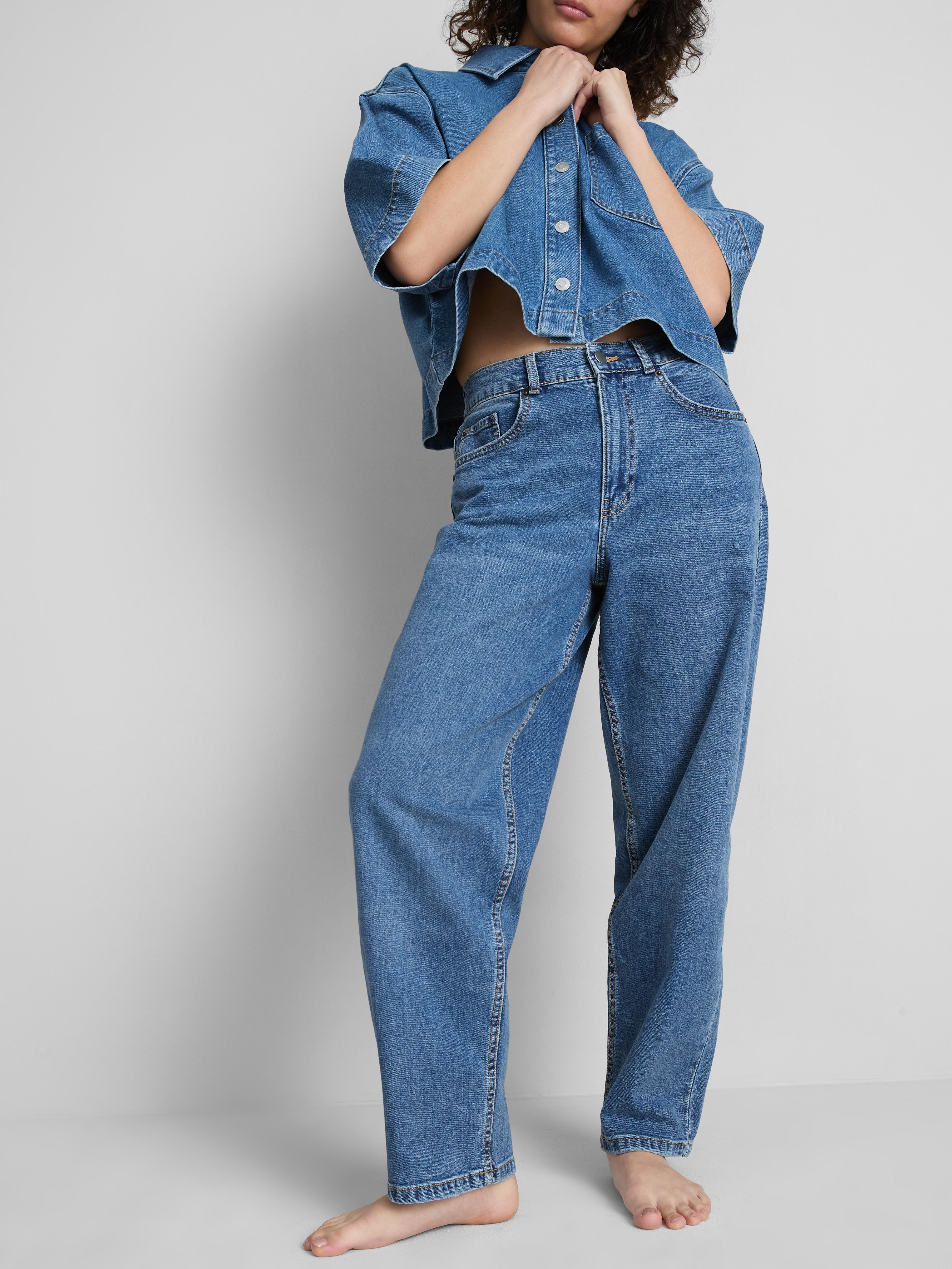 Cotton Denim Tapered Boyfriend Jeans