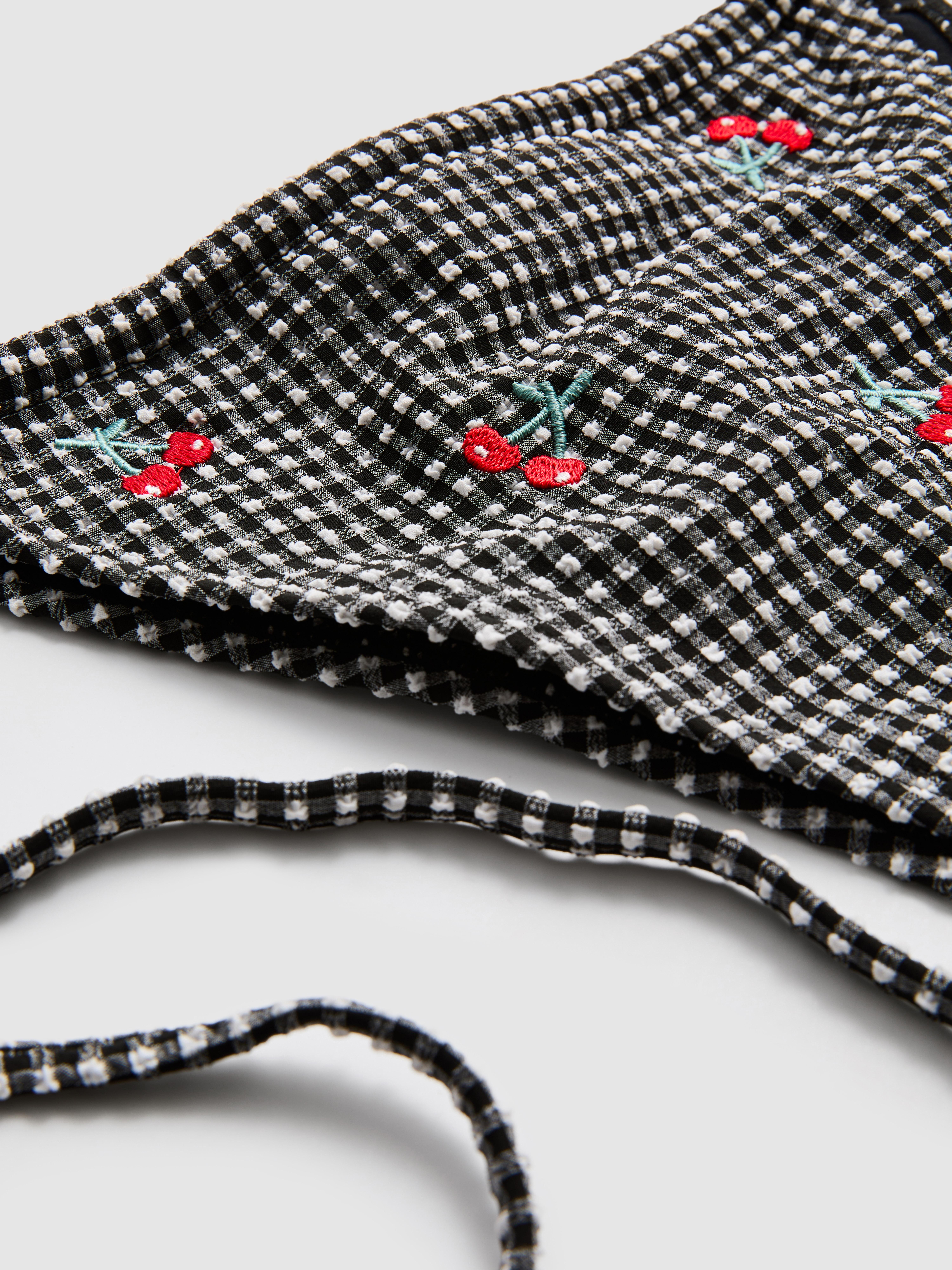 Women's Black Gingham Cherry Side-Tie Bikini Bottoms