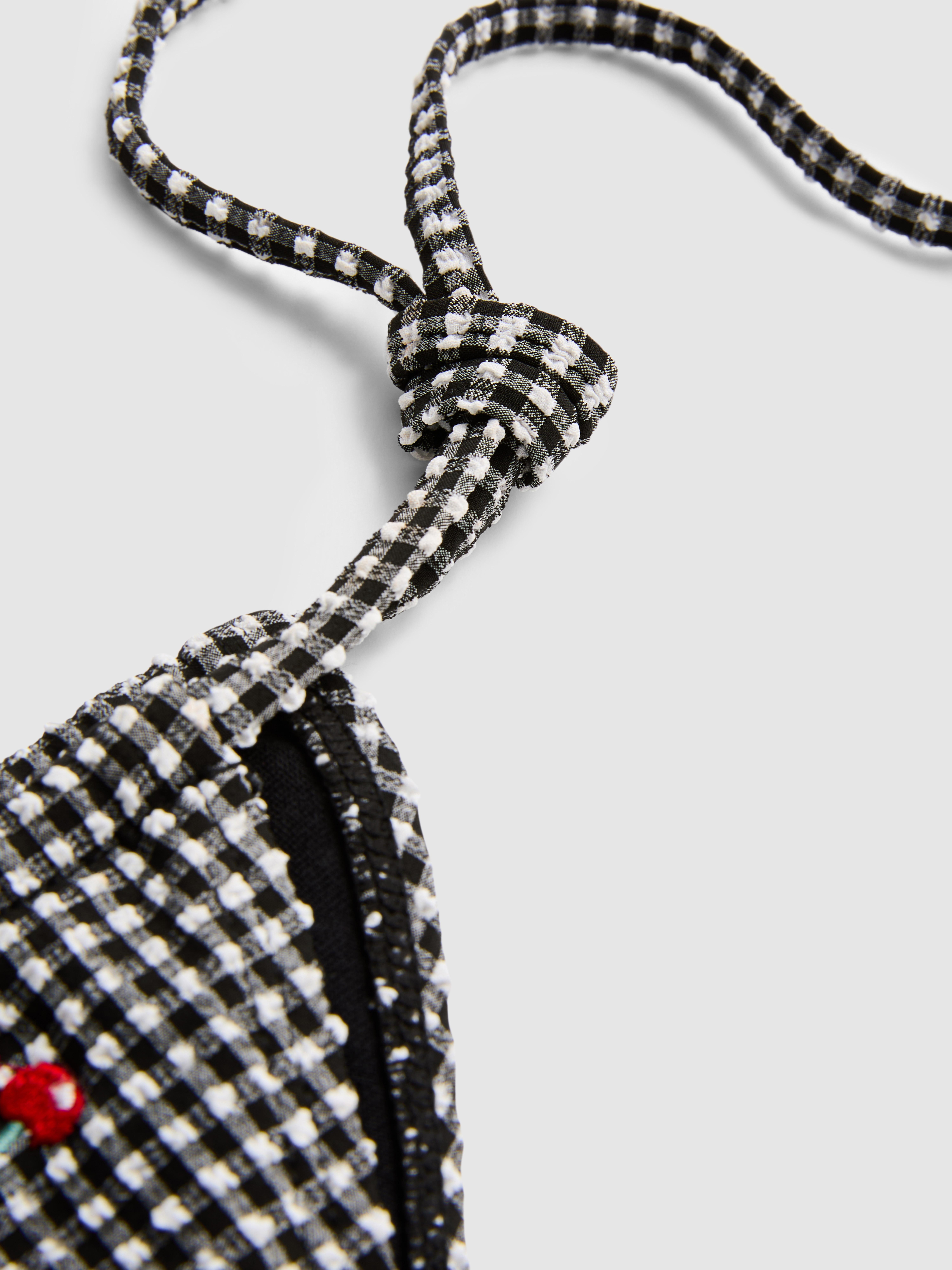 Women's Black Gingham Cherry Side-Tie Bikini Bottoms