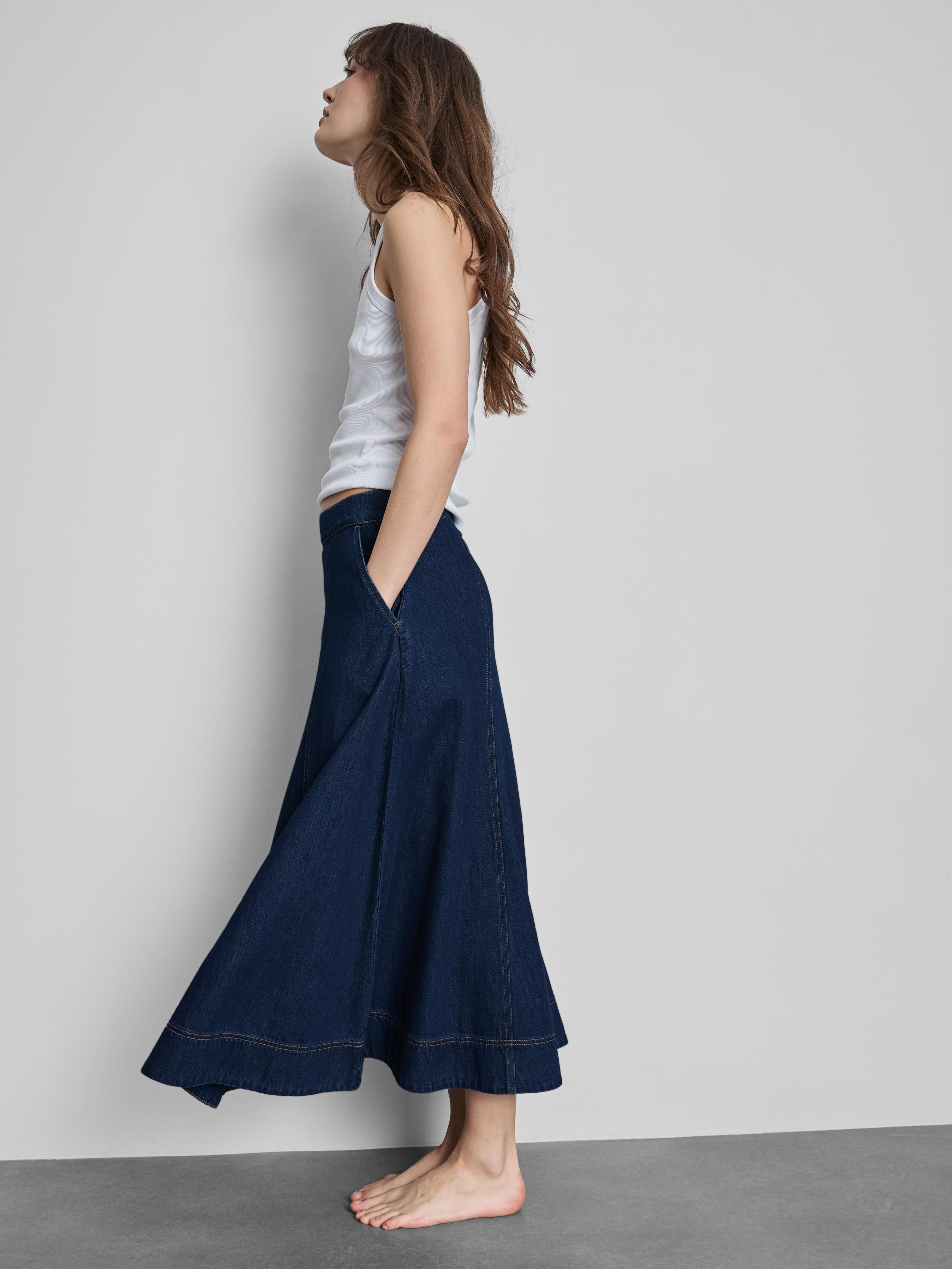 Cotton Denim Circle Midi Skirt