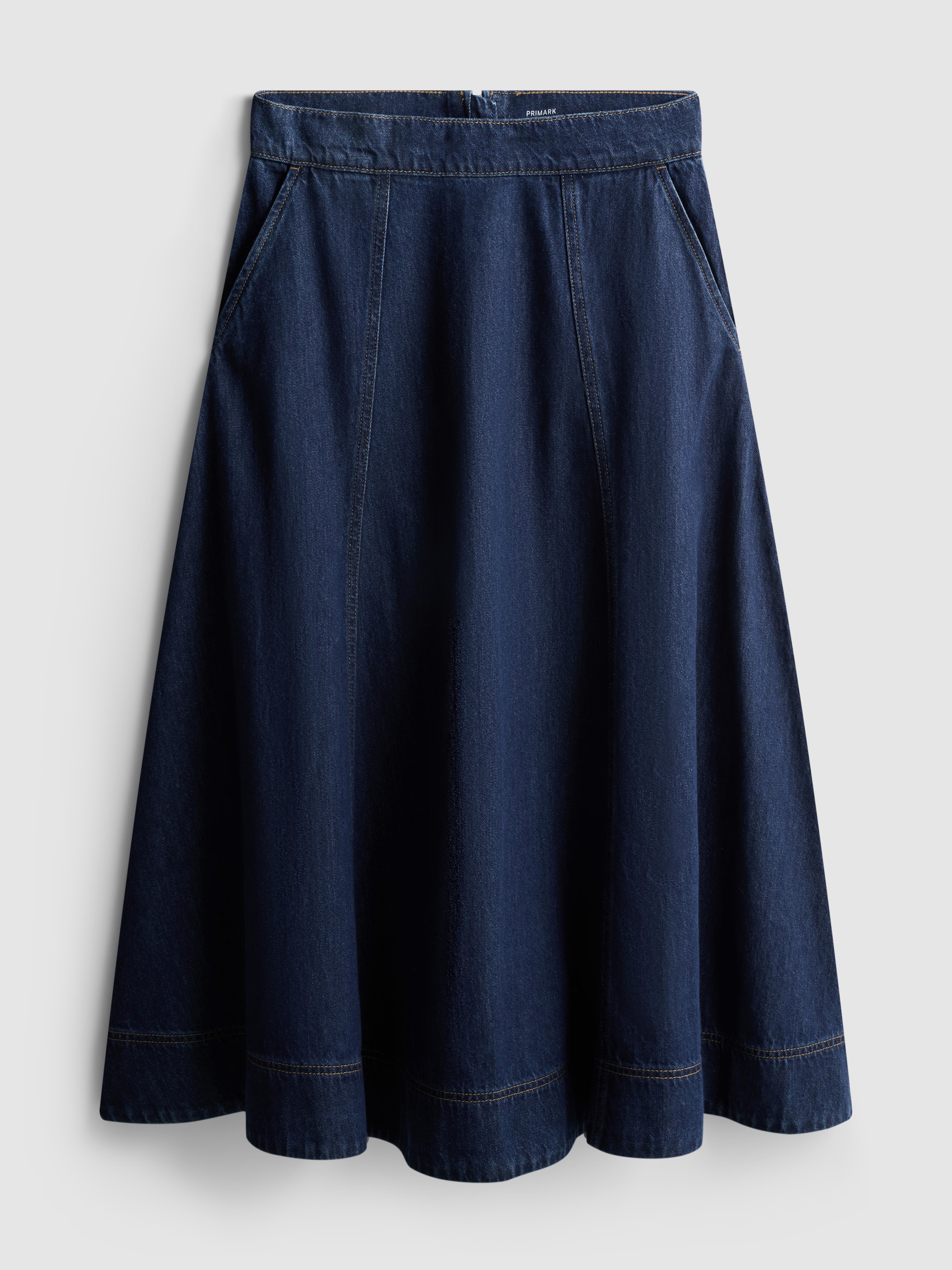 Cotton Denim Circle Midi Skirt