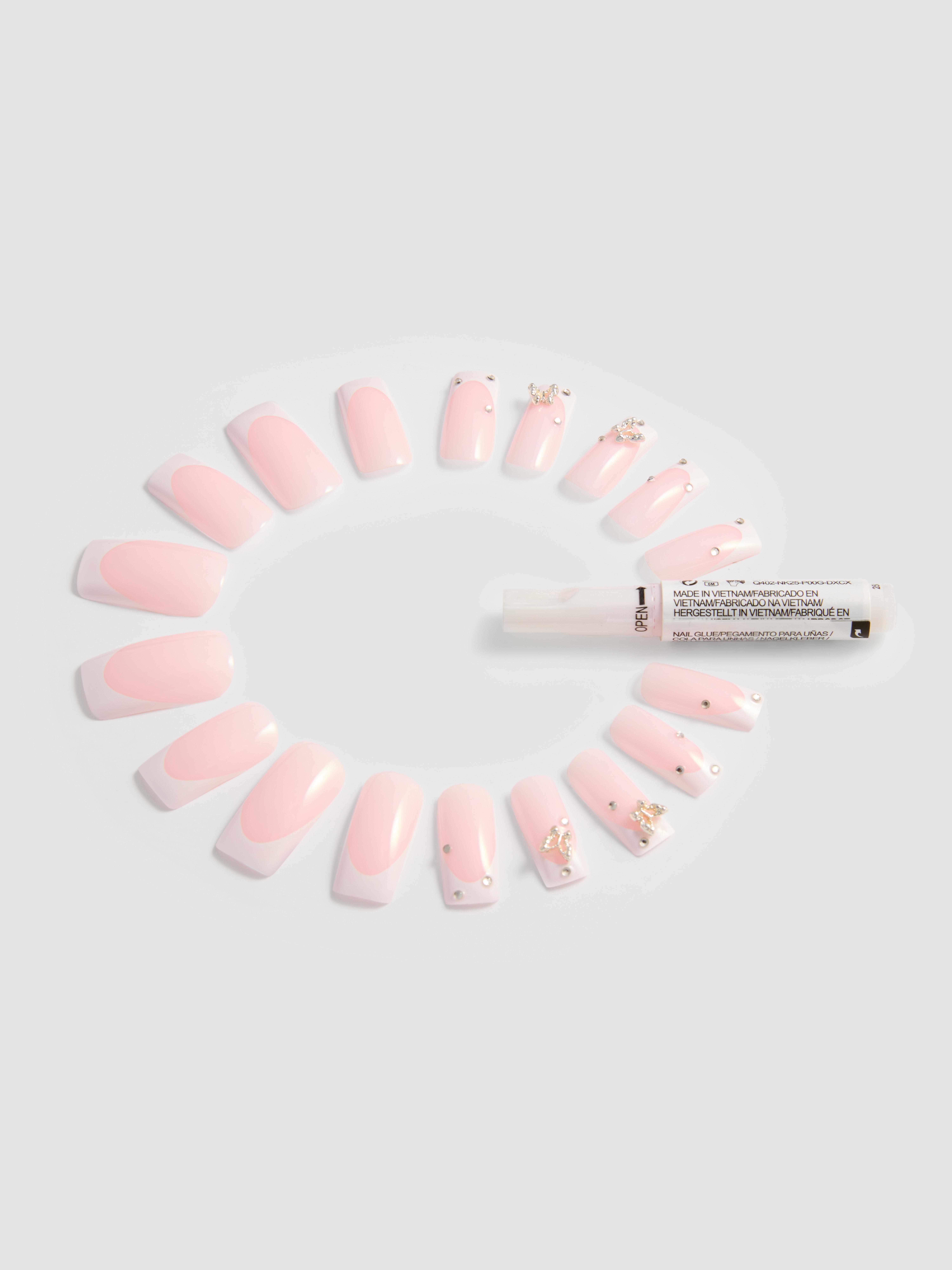 Faux ongles longs carrés French manucure PS...