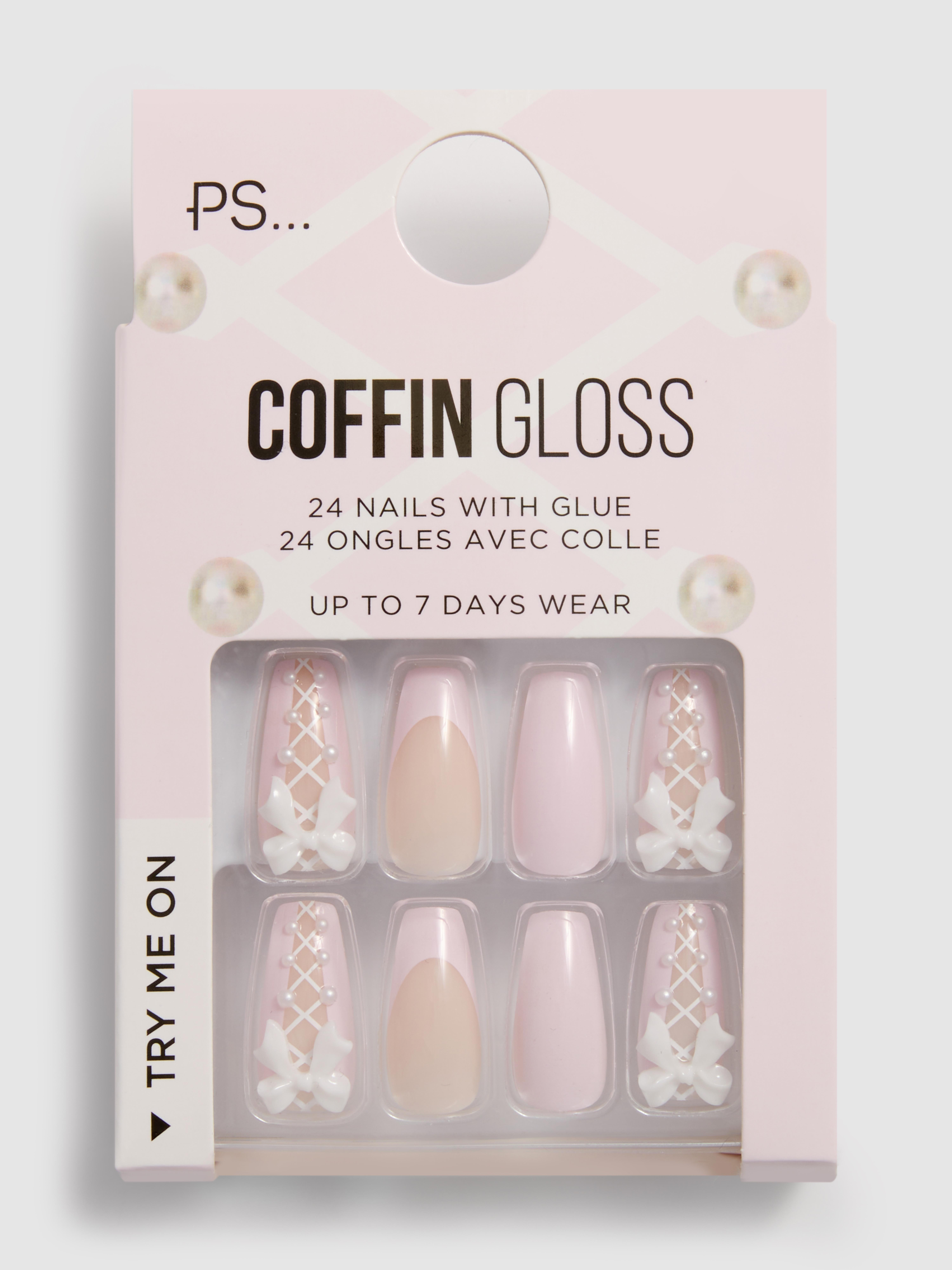 PS... Bow Coffin Gloss False Nails