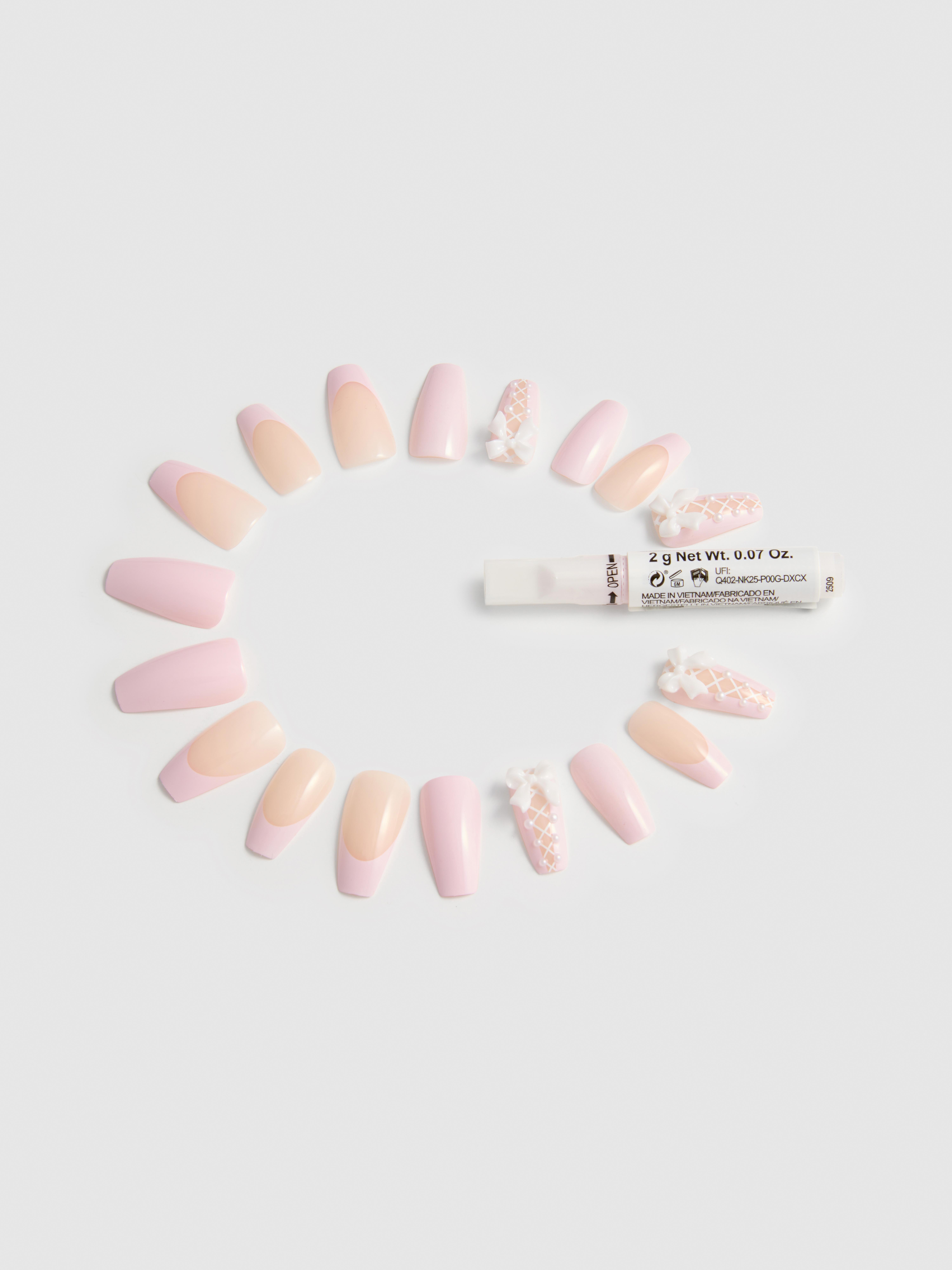 PS... Bow Coffin Gloss False Nails