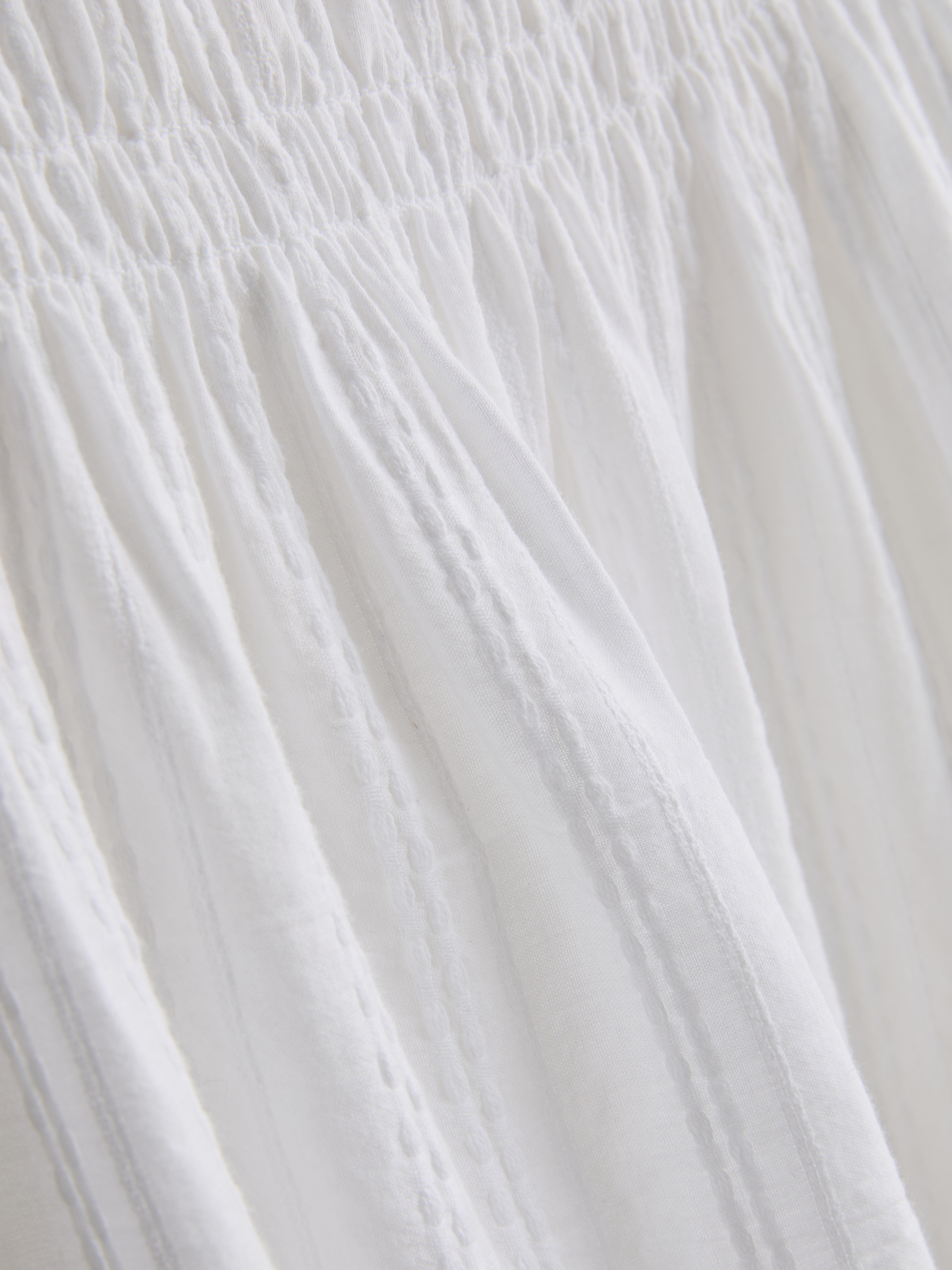 Women's White Cotton Shirred Bodice Mini Beach Dress