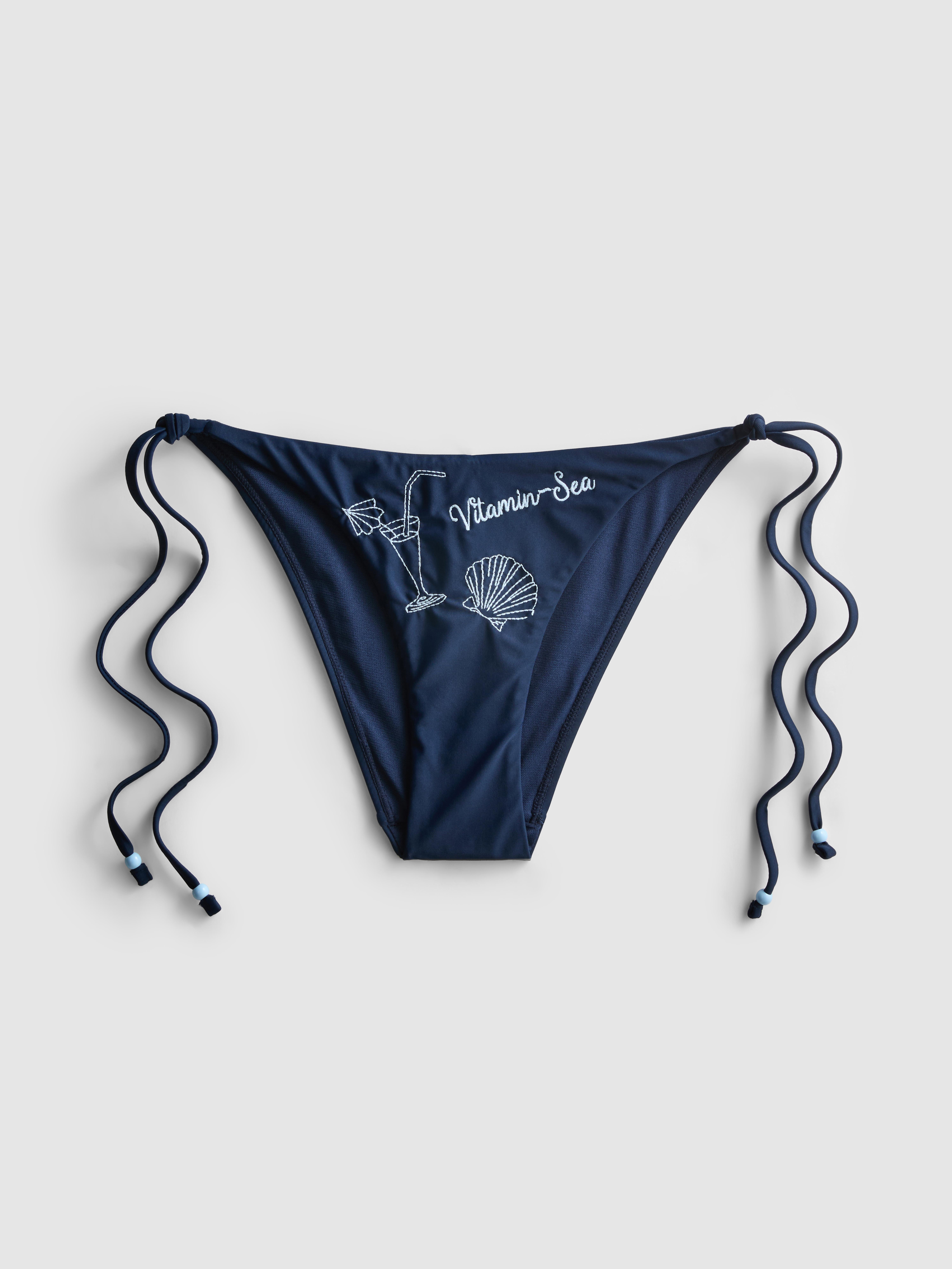 Women's Navy Embroidered Bead-Detail Bikini Bottoms