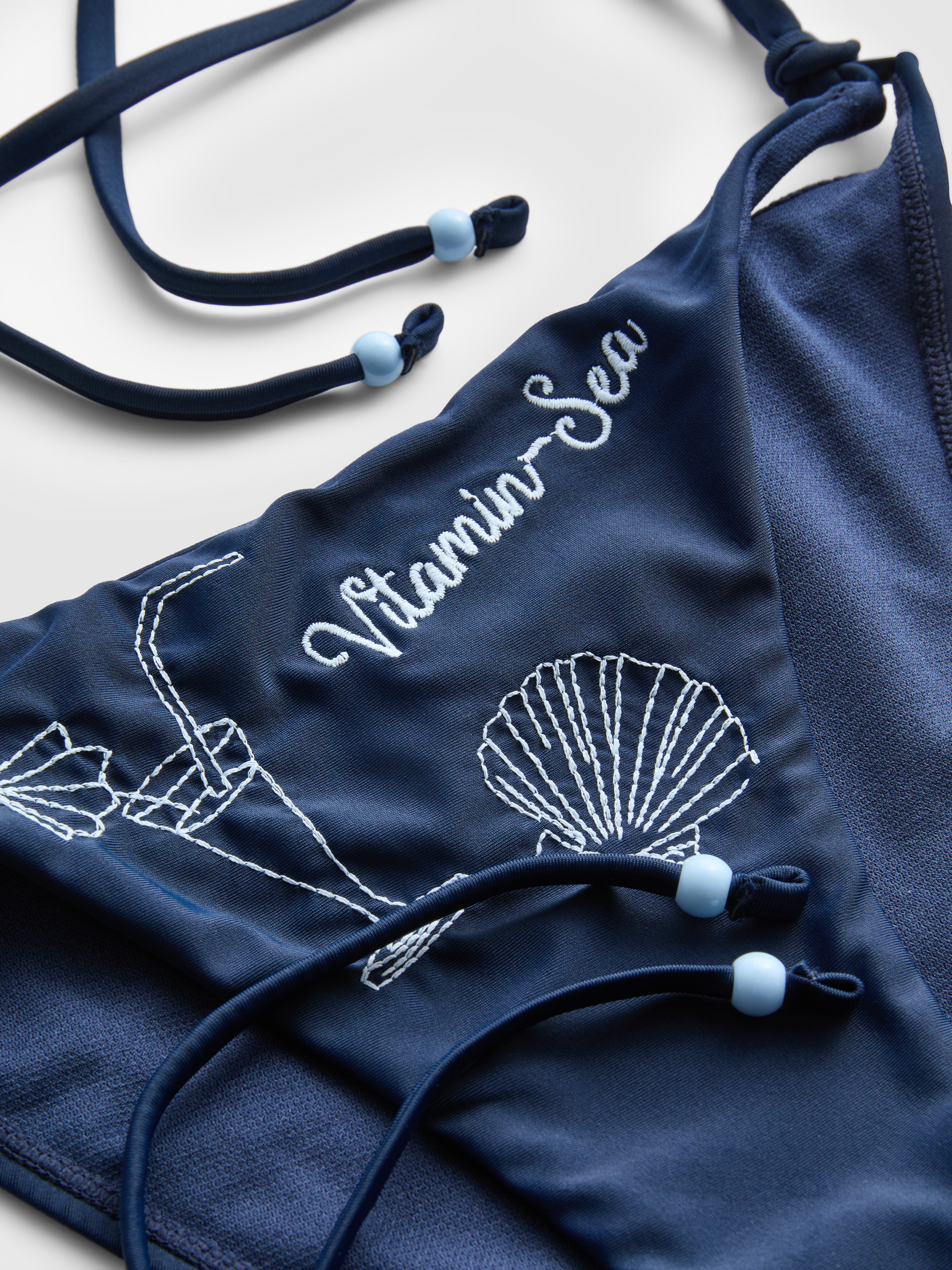 Women's Navy Embroidered Bead-Detail Bikini Bottoms