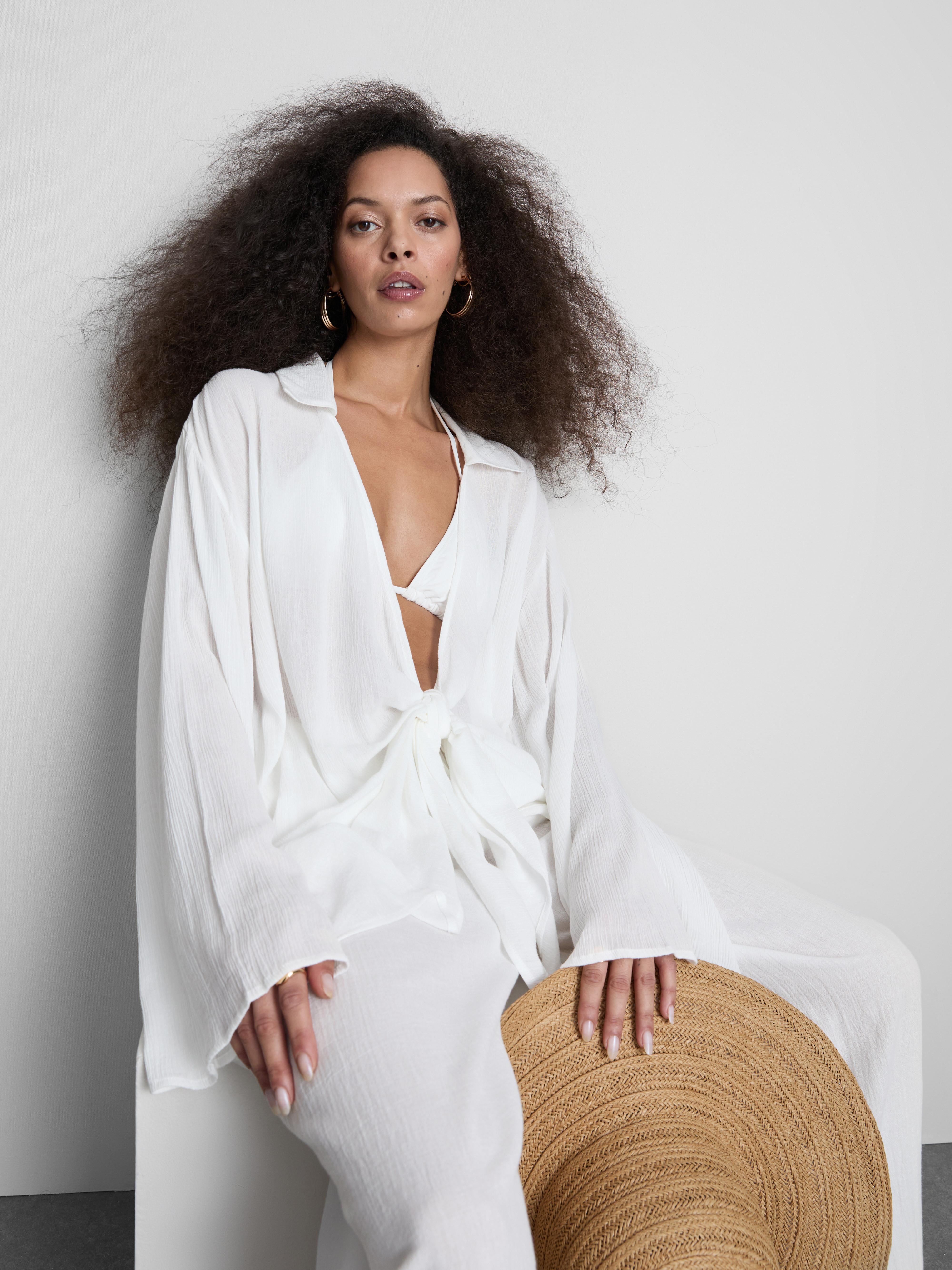 Women's White Tie-Front Beach Shirt