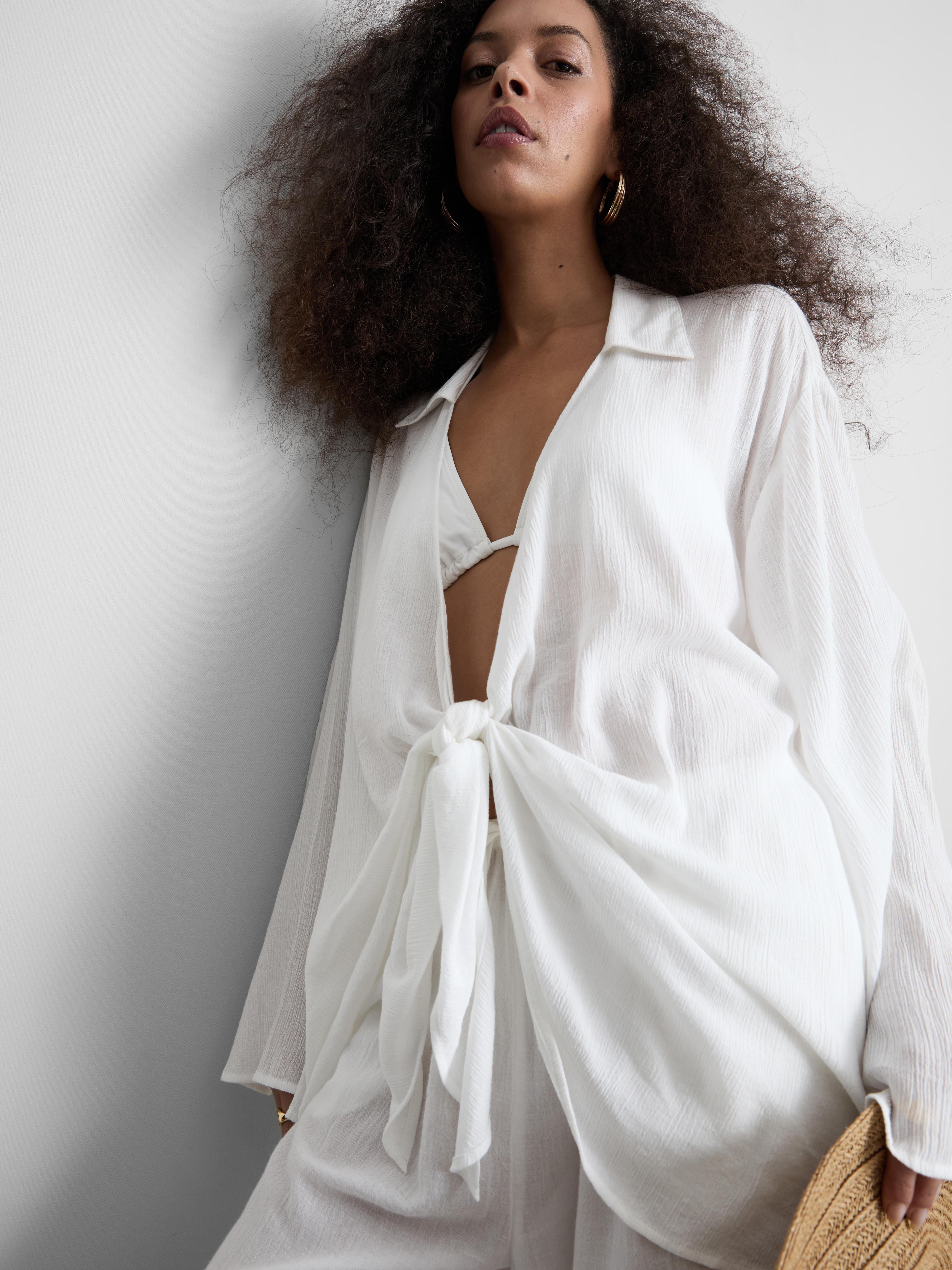 Women's White Tie-Front Beach Shirt