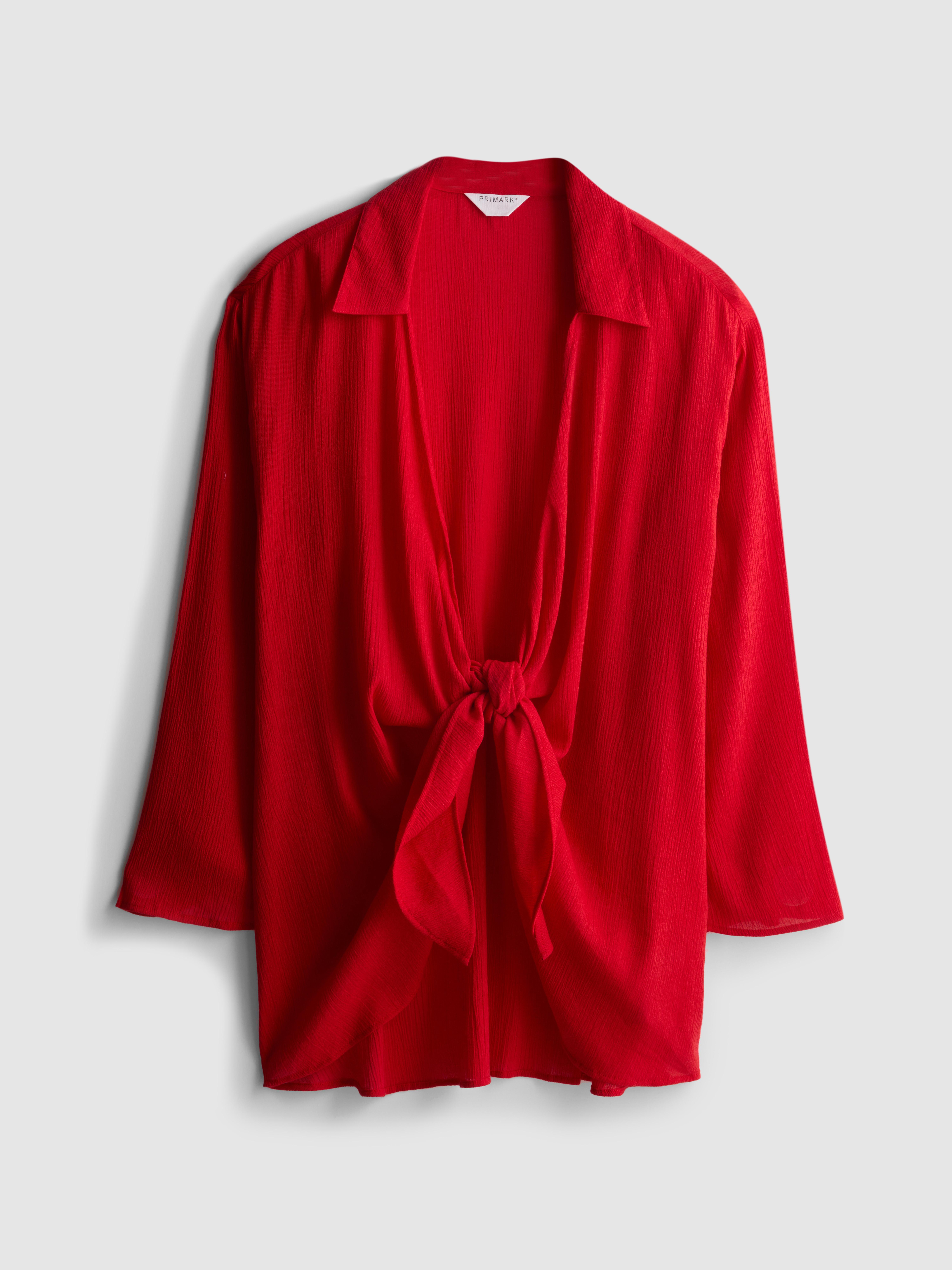 Women's Red Tie-Front Beach Shirt