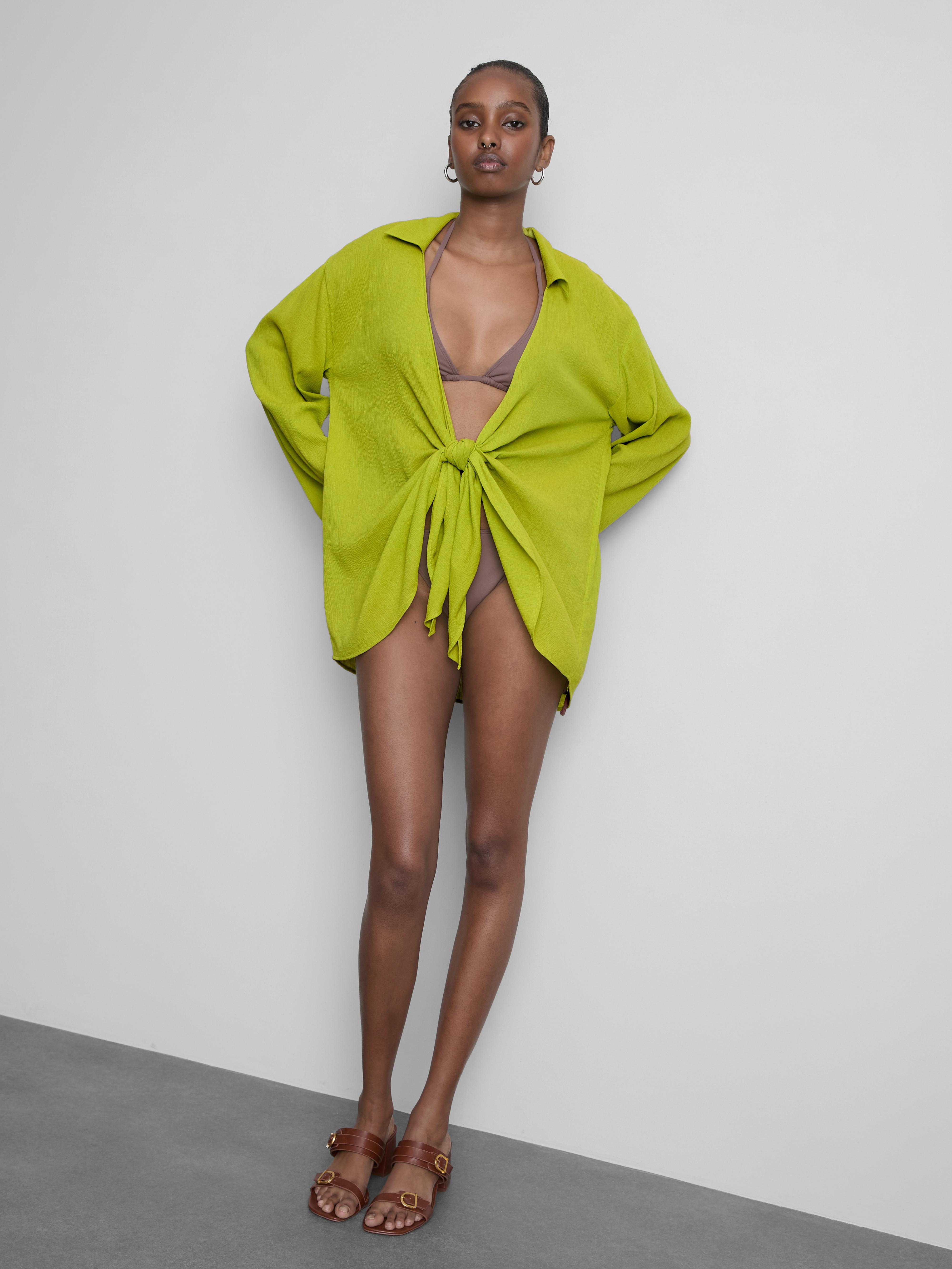 Women's Bright Green Tie-Front Beach Shirt
