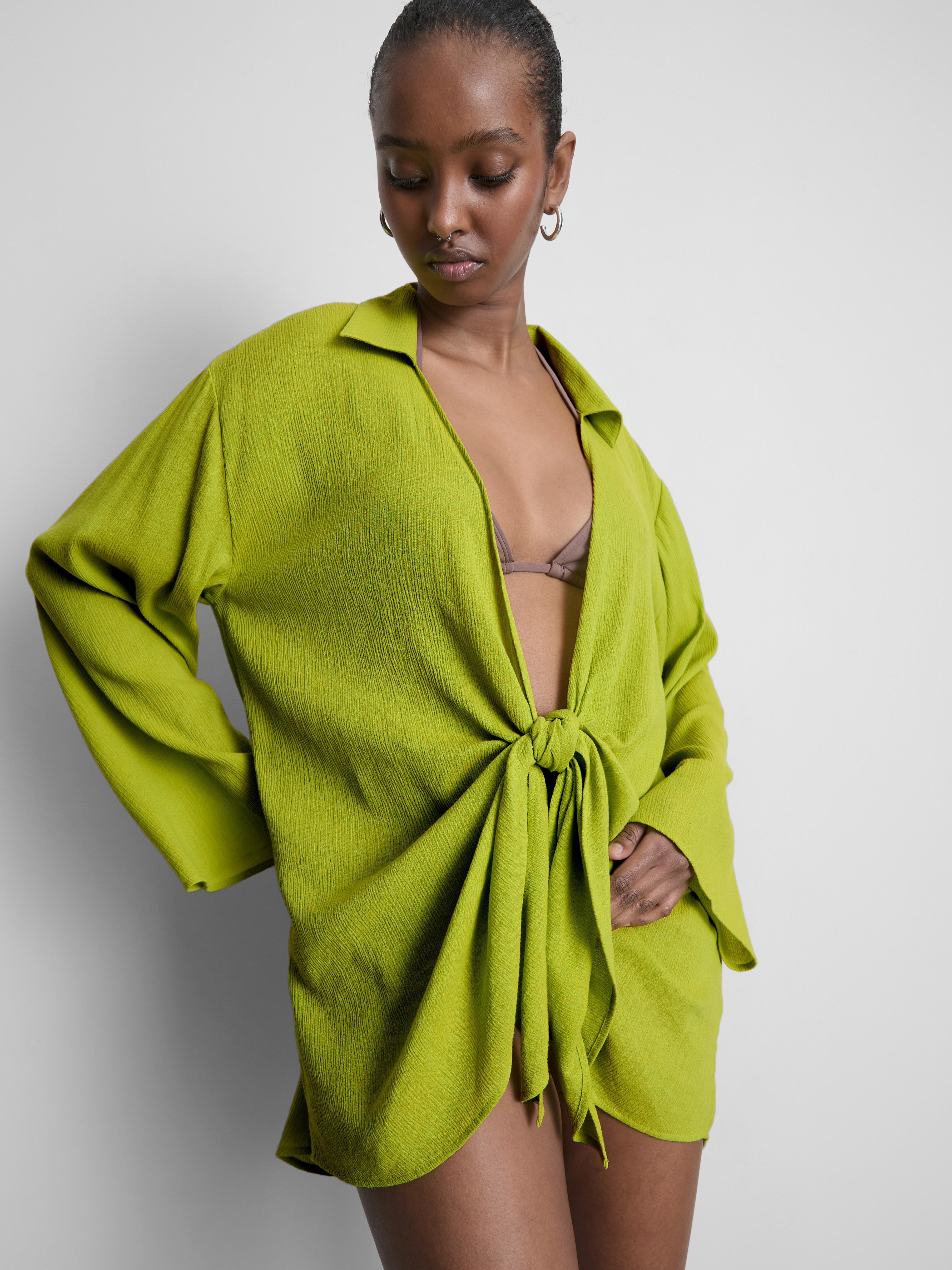Women's Bright Green Tie-Front Beach Shirt