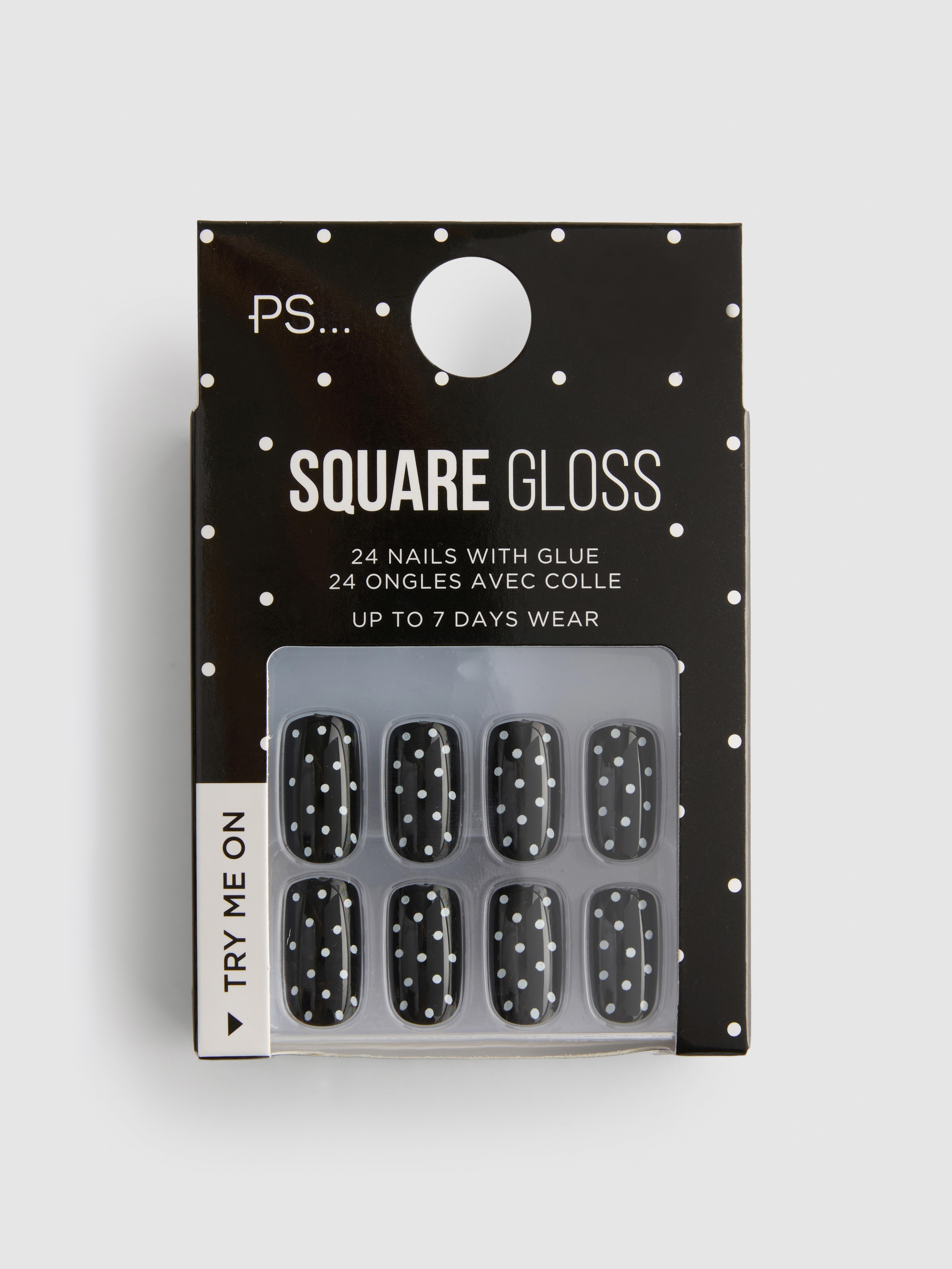 Faux ongles brillants carrés à pois PS...