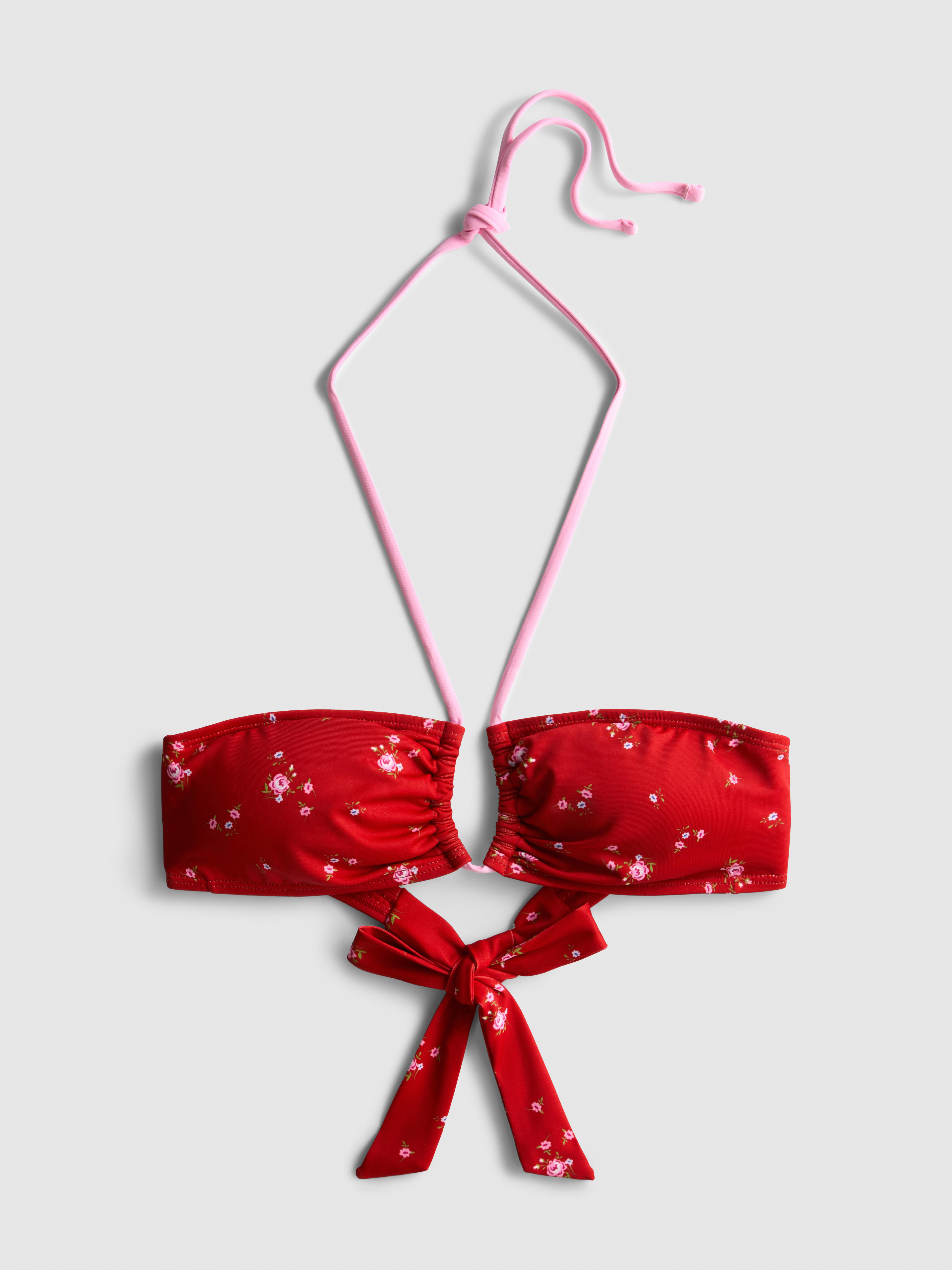 Women's Red Floral Multiway Bandeau Bikini Top