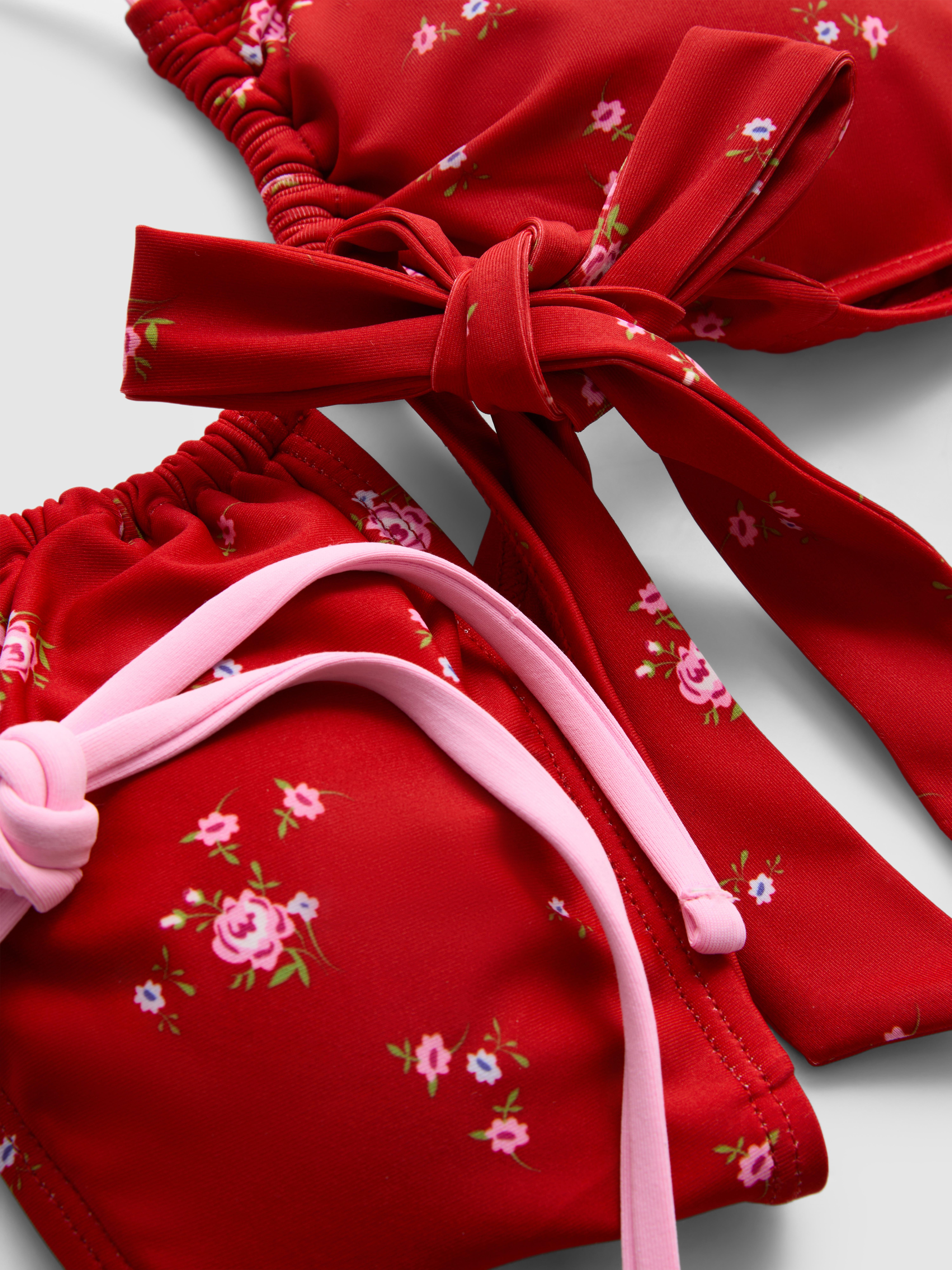 Women's Red Floral Multiway Bandeau Bikini Top