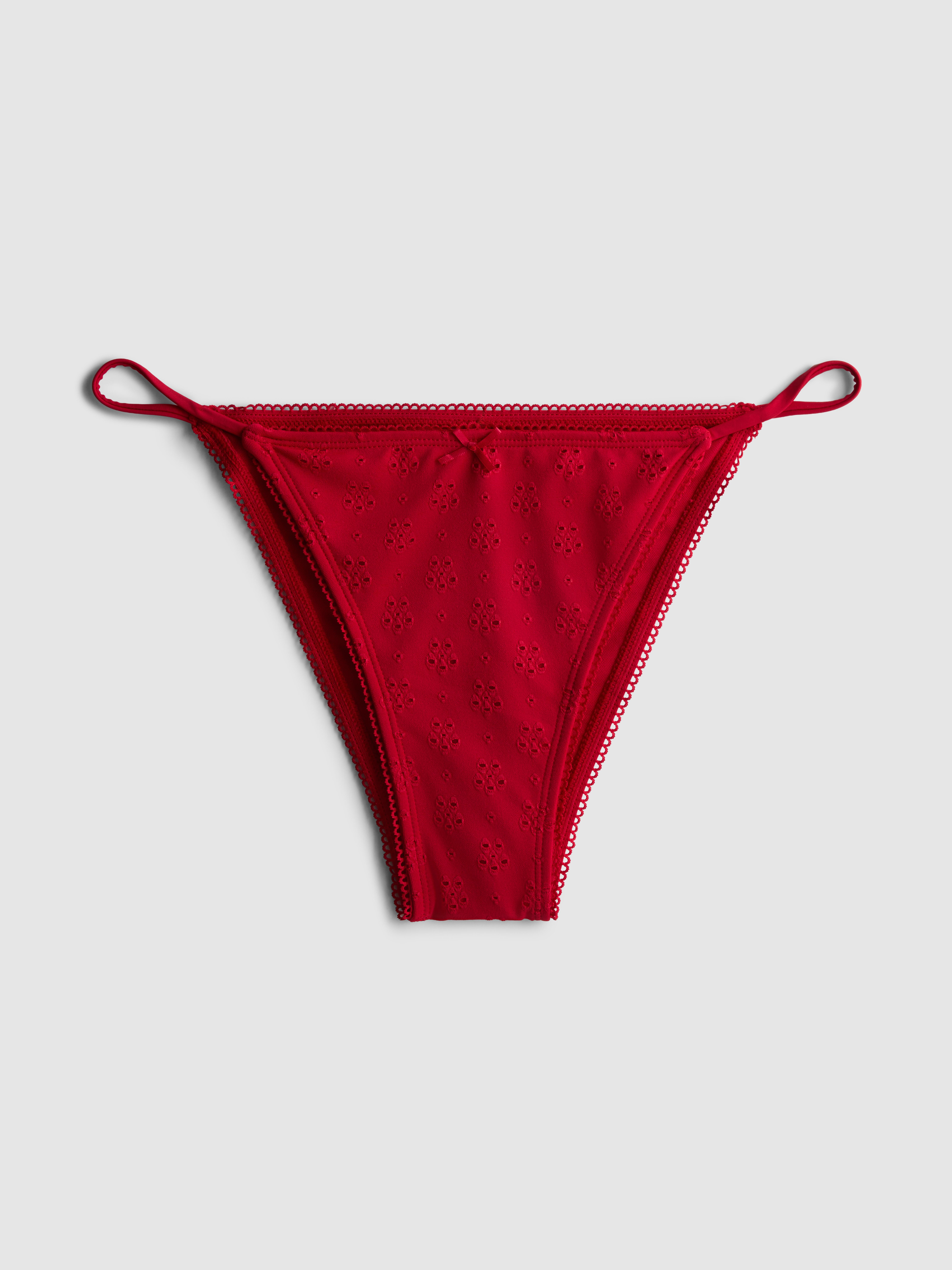 Women's Red Broderie-Detail Bikini Bottoms