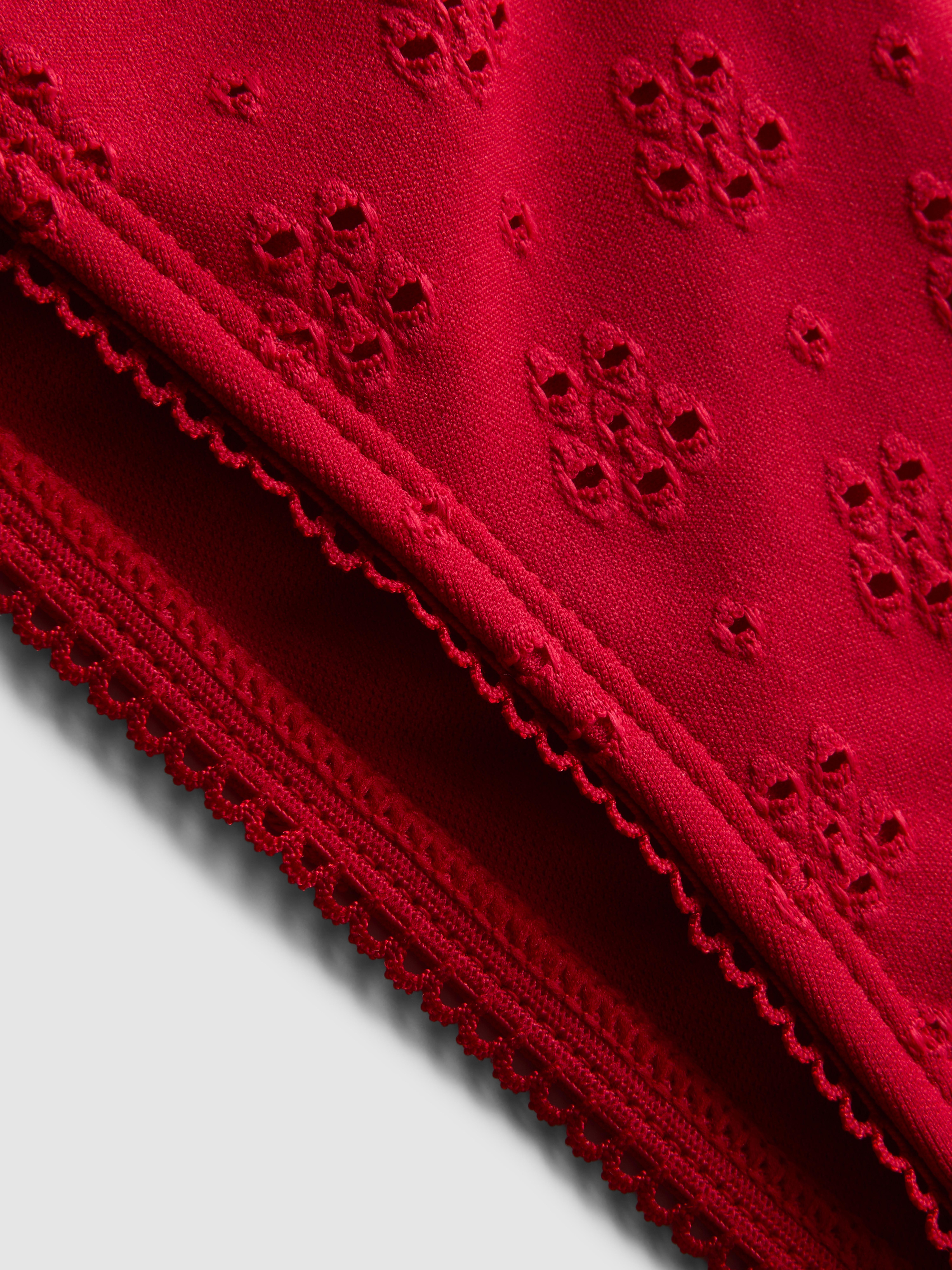 Women's Red Broderie-Detail Bikini Bottoms