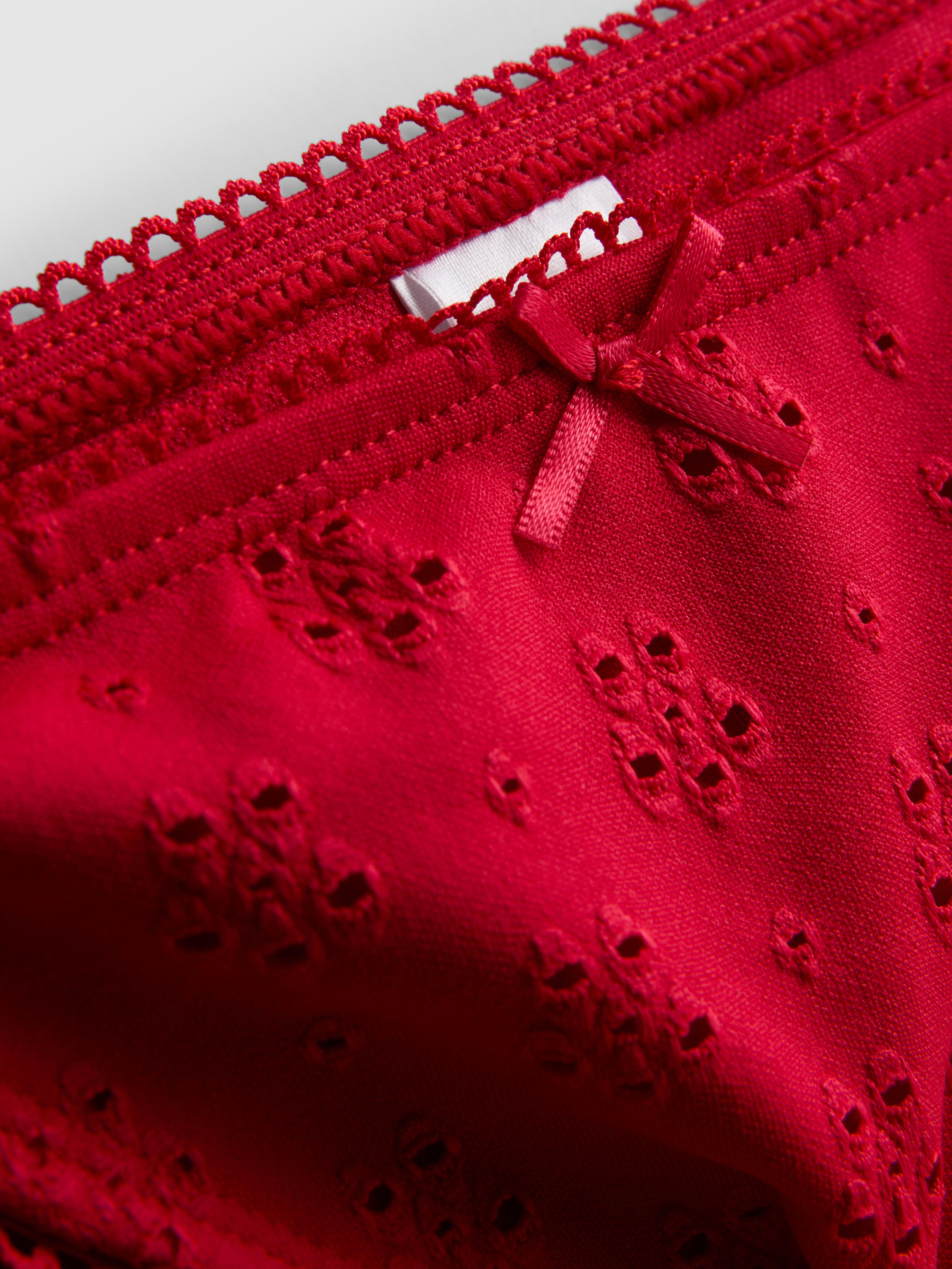Women's Red Broderie-Detail Bikini Bottoms