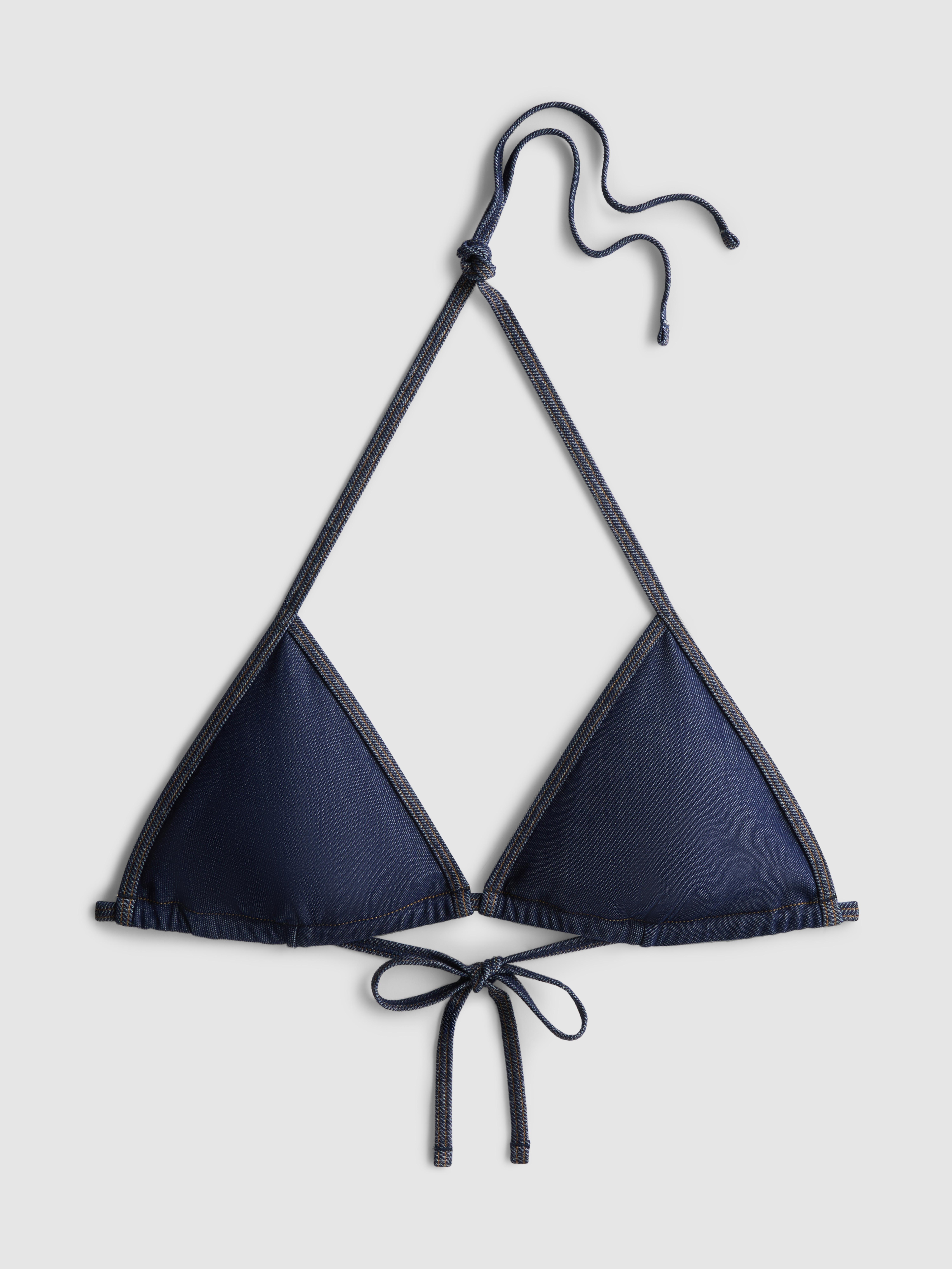 Women's Blue Denim-Look Triangle Bikini Top