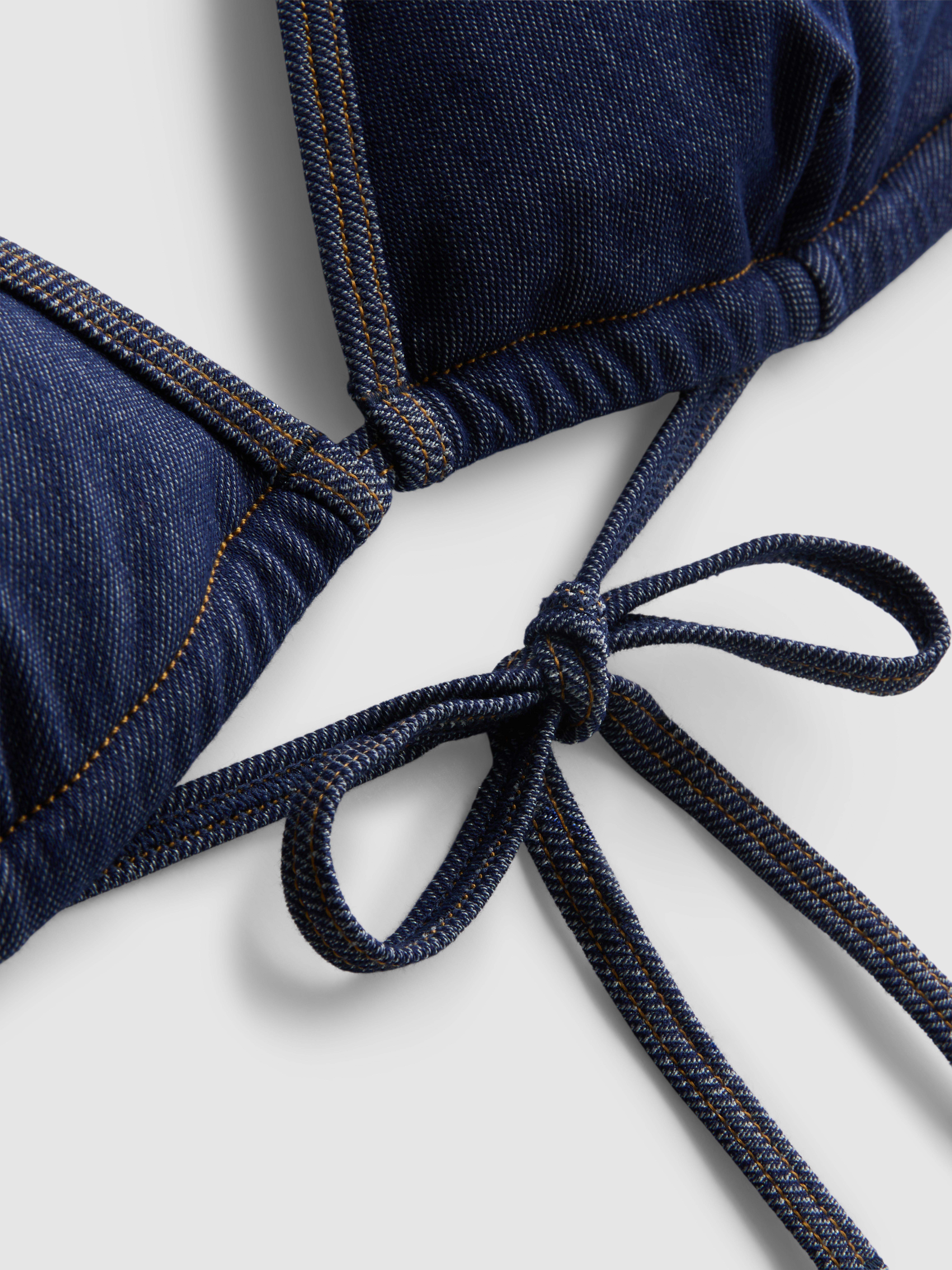 Women's Blue Denim-Look Triangle Bikini Top