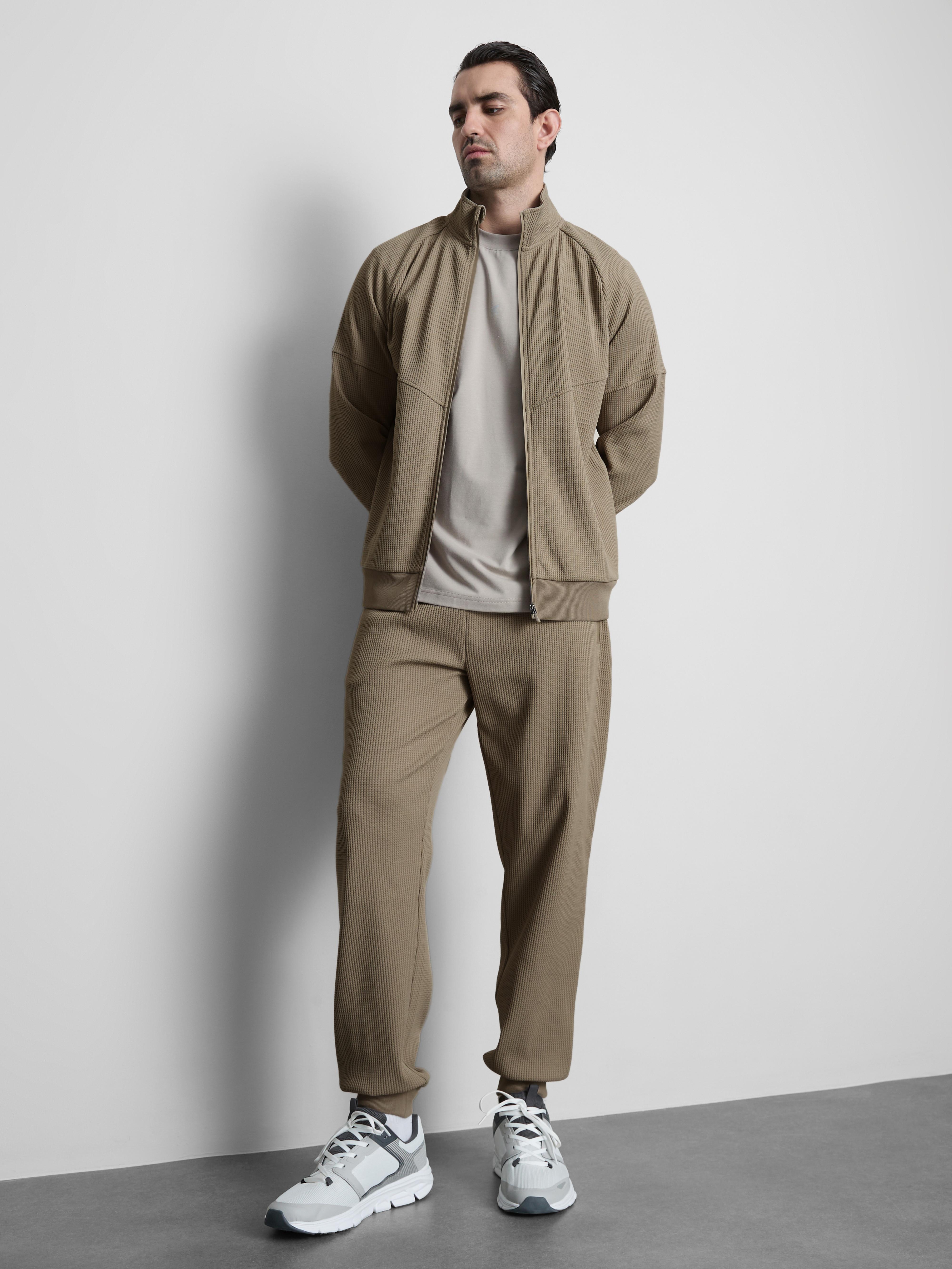 Men's Stone Waffle-Texture Quarter-Zip Jacket