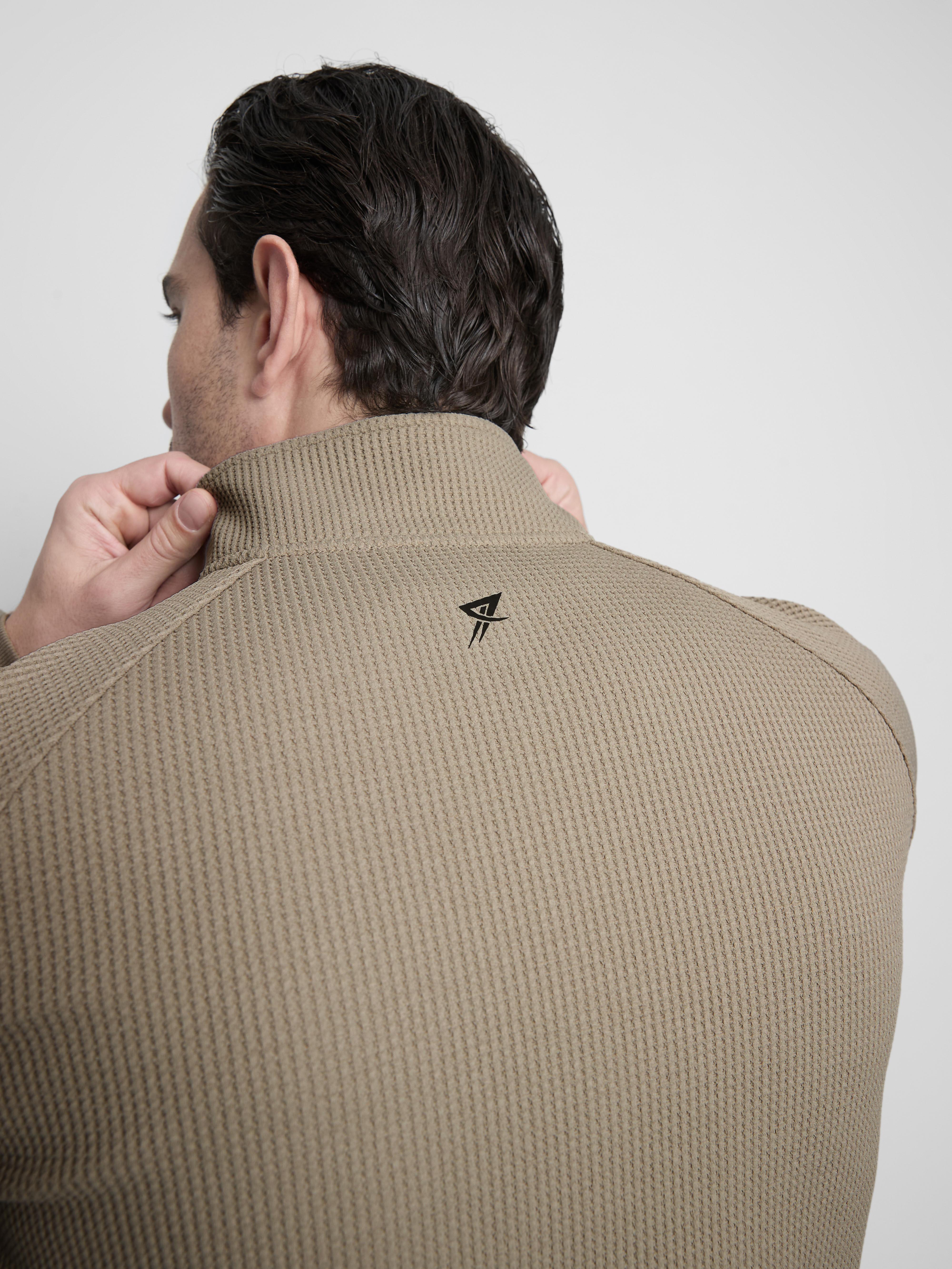 Men's Stone Waffle-Texture Quarter-Zip Jacket