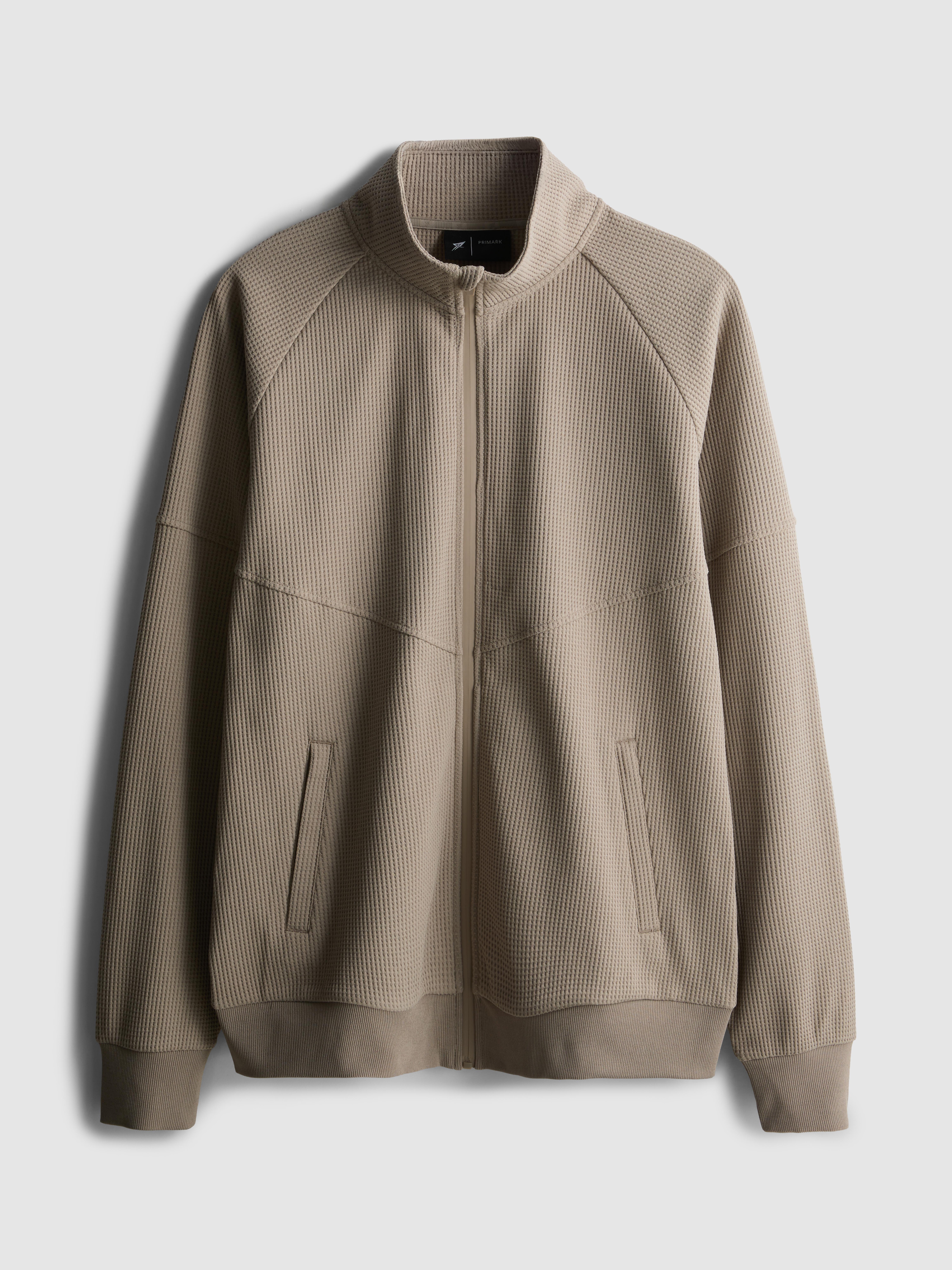 Men's Stone Waffle-Texture Quarter-Zip Jacket