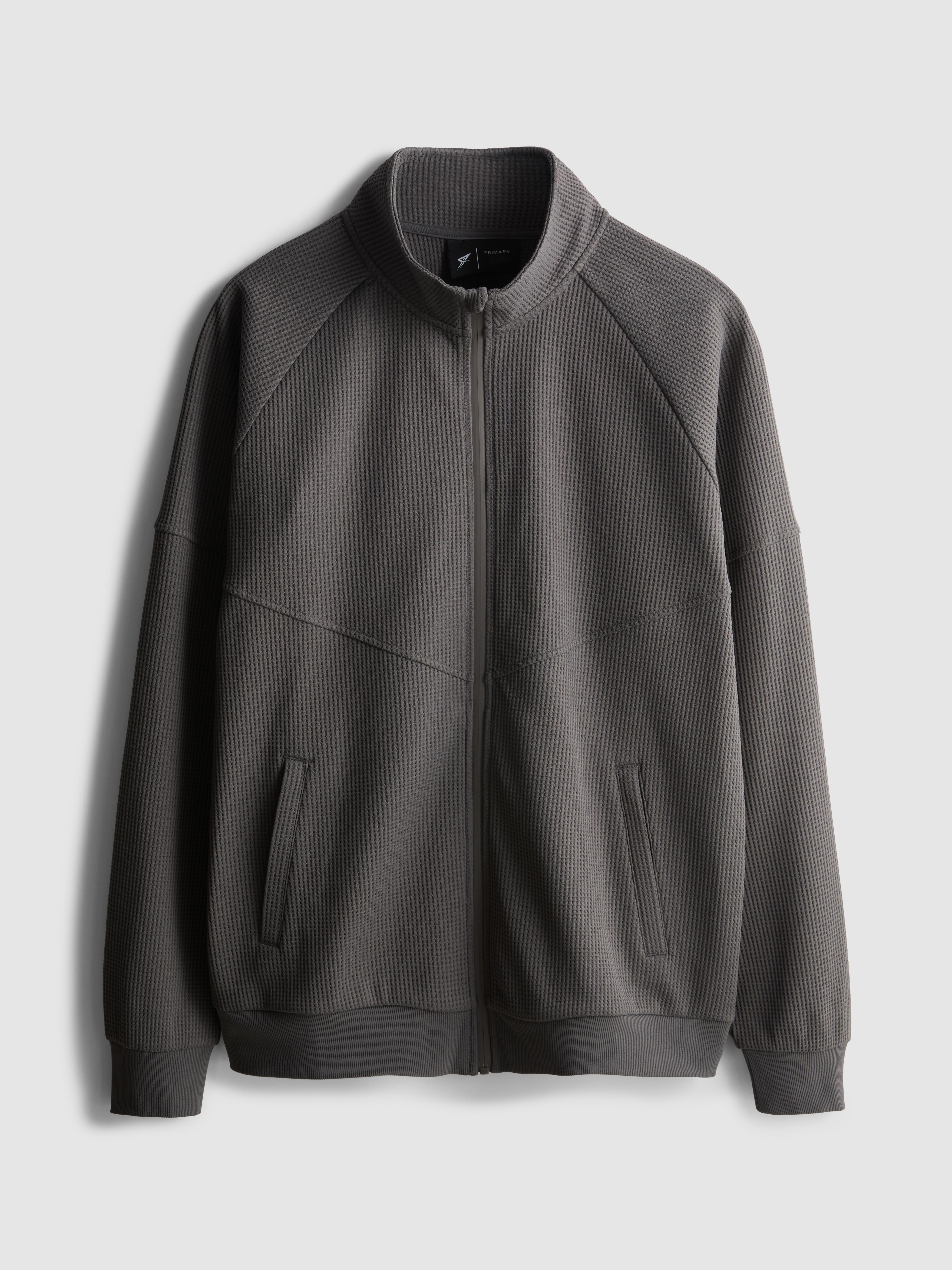 Men's Charcoal Waffle-Texture Quarter-Zip Jacket