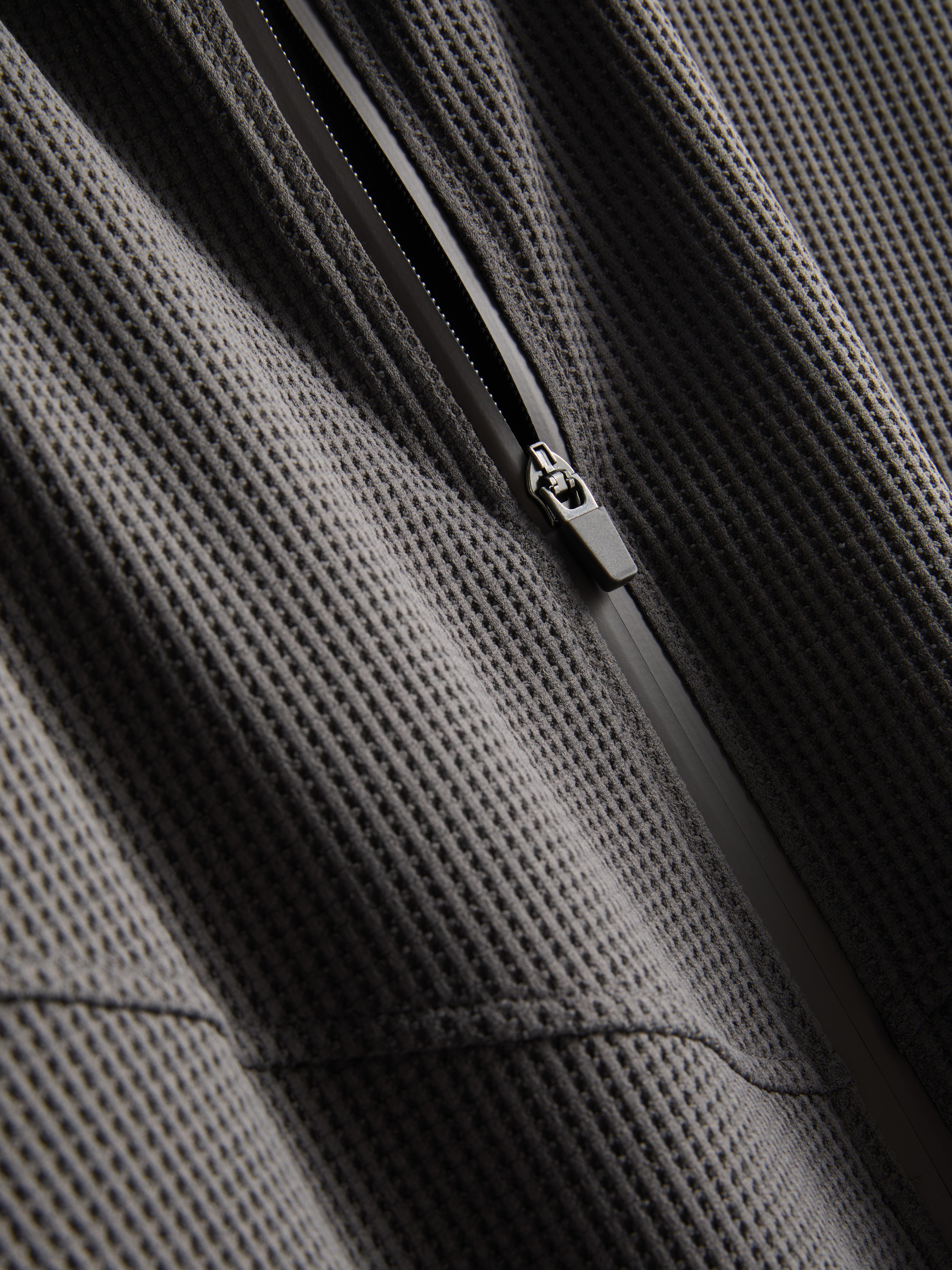 Men's Charcoal Waffle-Texture Quarter-Zip Jacket