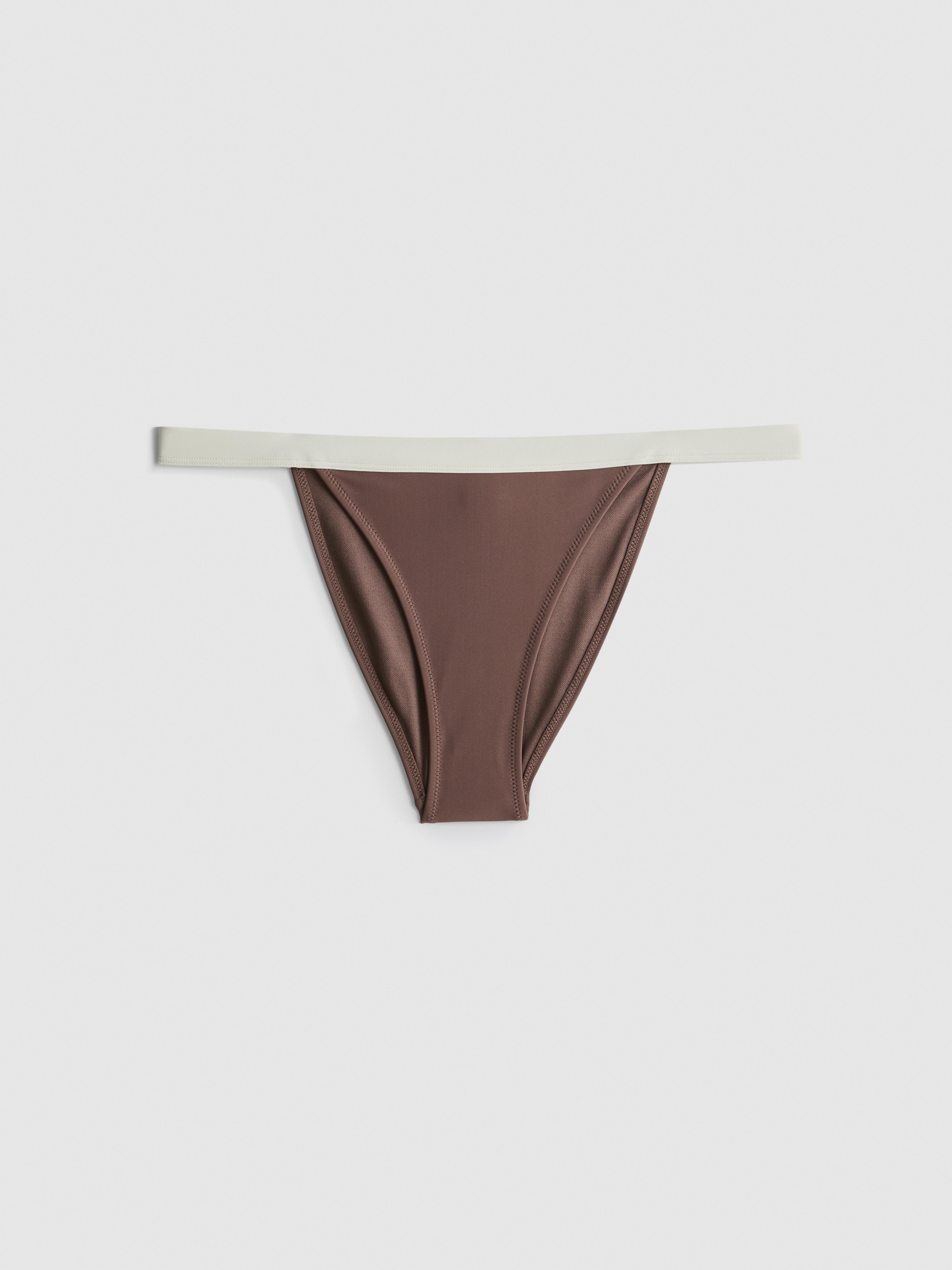 Women's White/Taupe Contrast Band Bikini Bottoms
