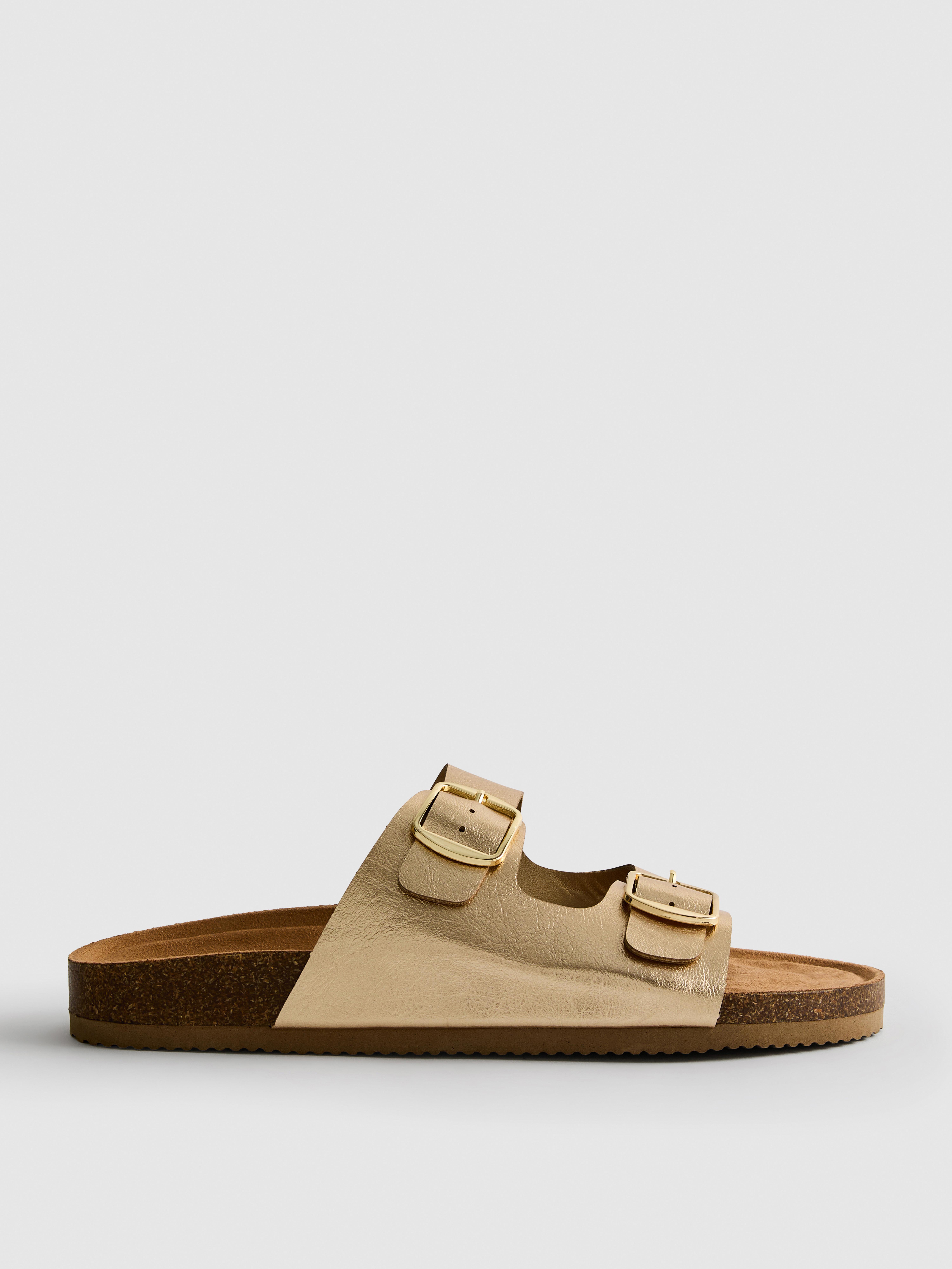 Sandálias tiras duplas fivela Dourado