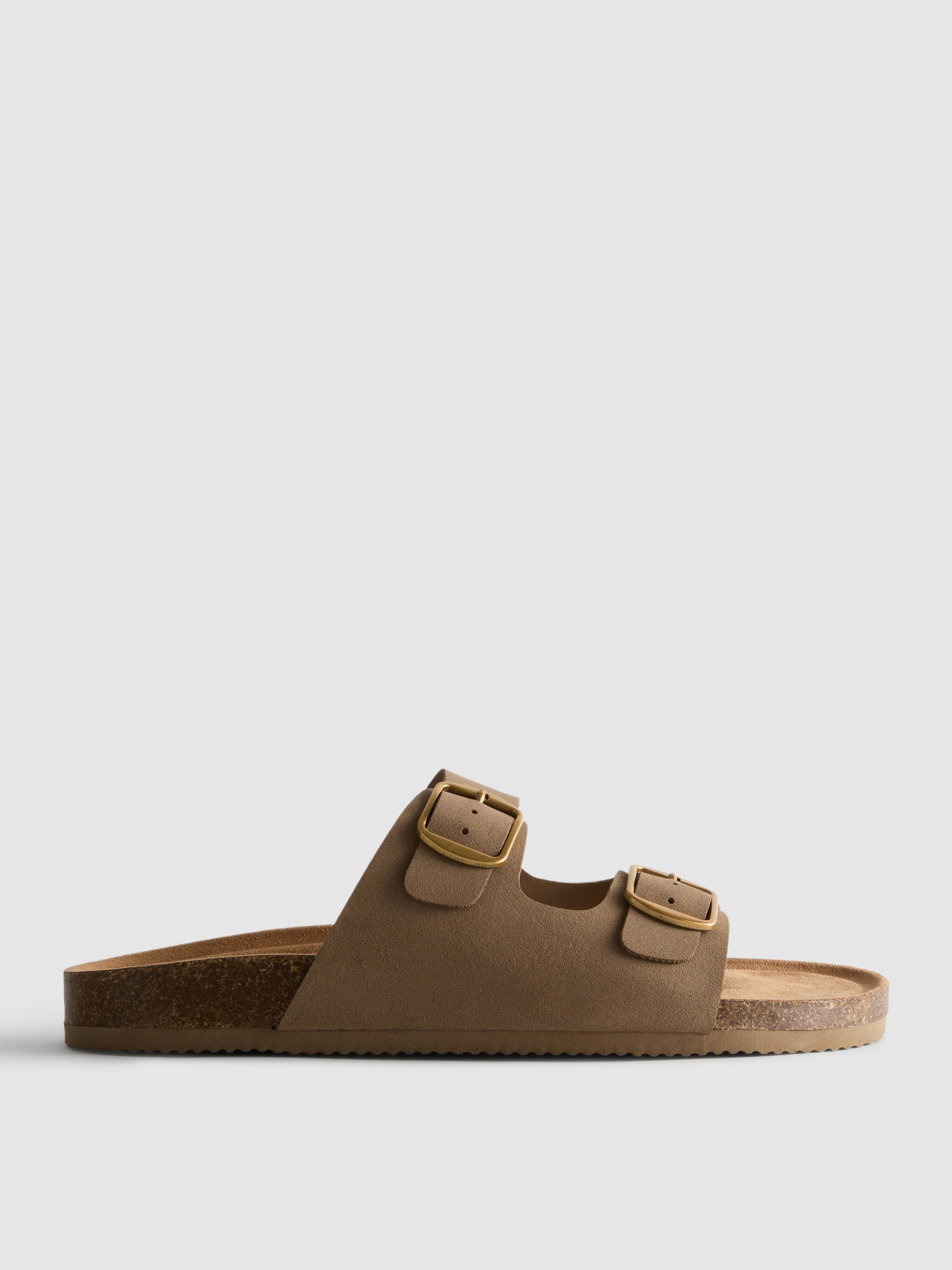 Sandálias tiras duplas fivela Cinzento-acastanhado