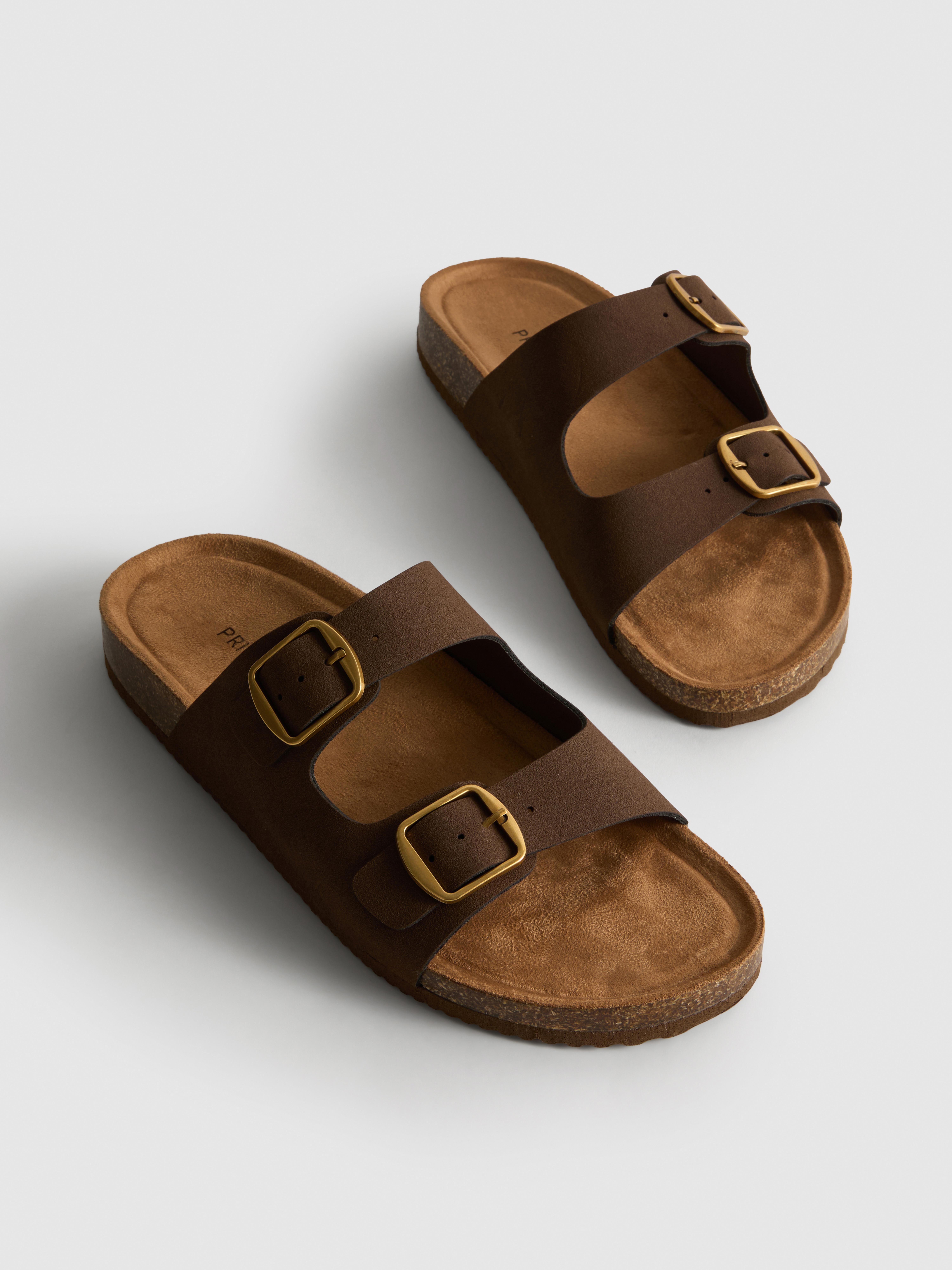 Sandálias tiras duplas fivela