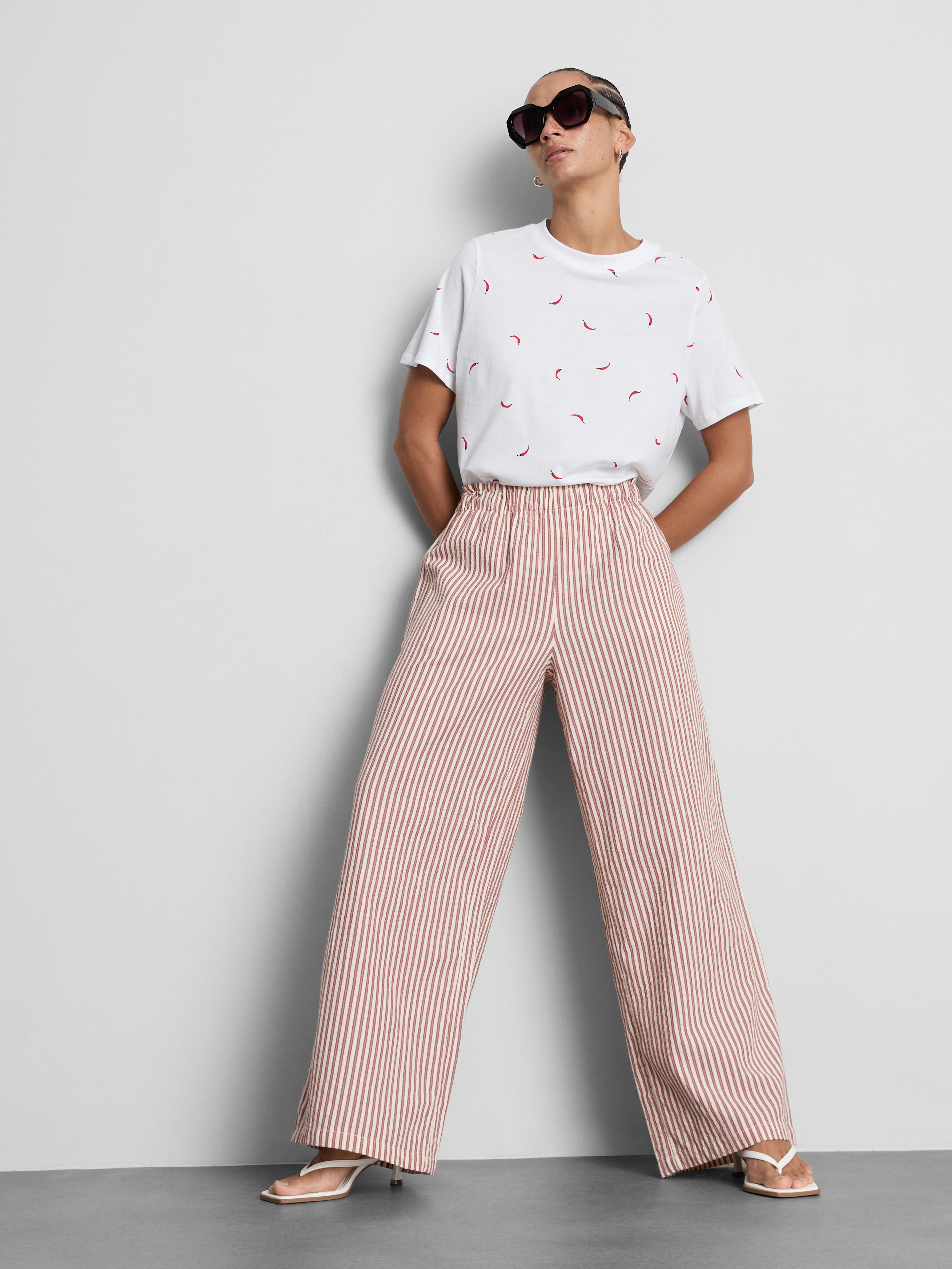 T-shirt court en pur coton à motif Rouge