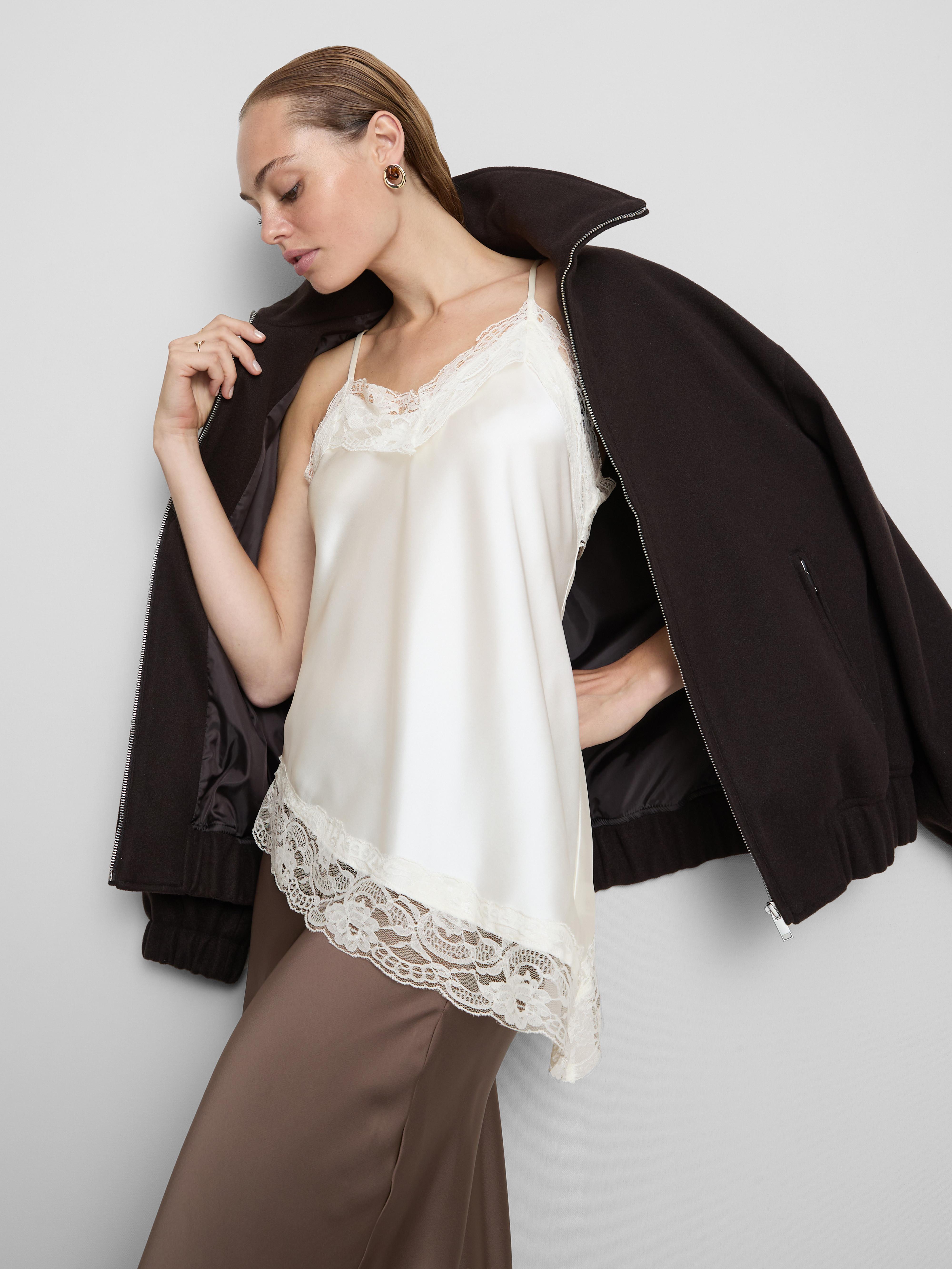 Asymmetric Satin Lace Cami Ivory