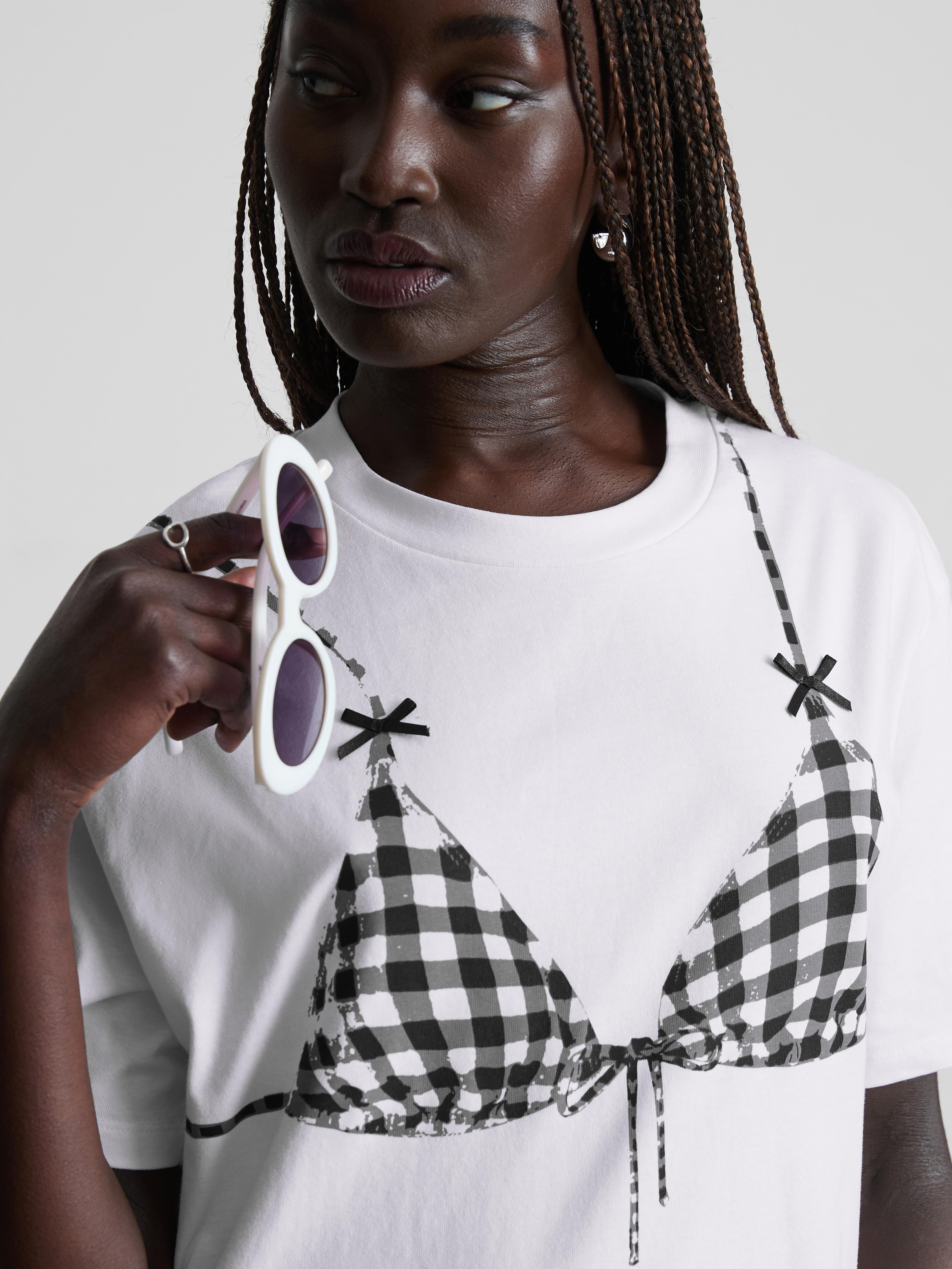 Cotton Gingham Print Graphic Tee